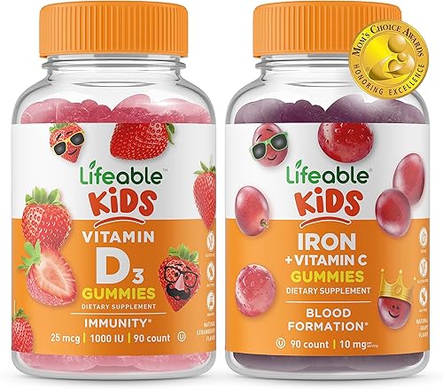 Lifeable Vitamina D Kids + Hierro y Vitamina C para niños, paquete de gomitas  Gran sabor, suplemento vitamínico, sin gluten, sin OMG, gomita