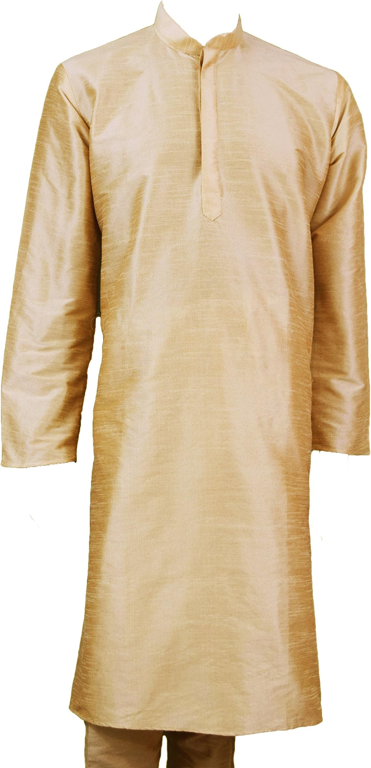 MENS DUPIN SILK BROWN KURTA PAJAMA SALWAR KAMEEZ SHERWANI INDIAN OUTFIT GR810 (42, GOLD-GR811)