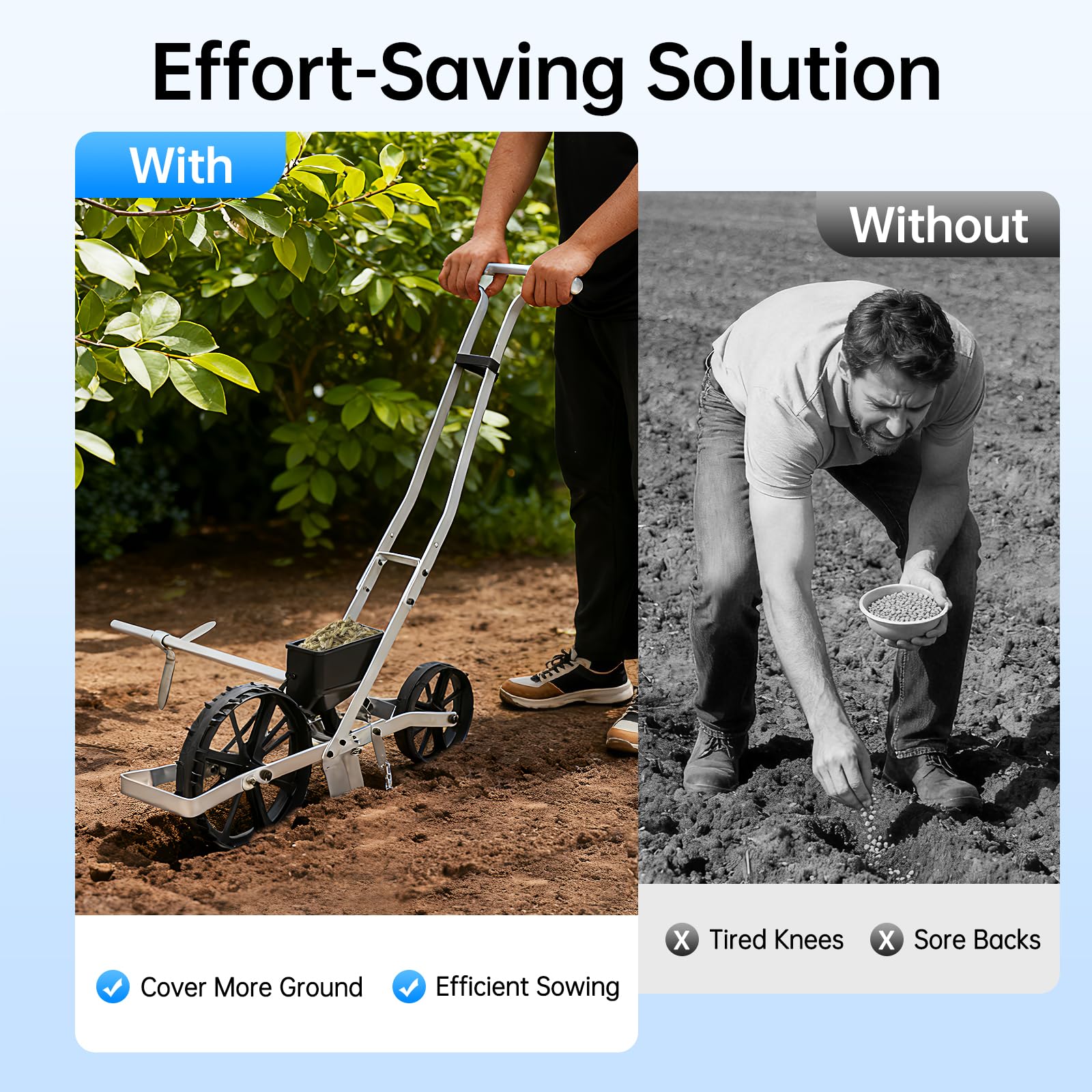 Sembradora de Jardín Manual Ajustable en Altura Máquina de Siembra de Fila Única Dispositivo de Siembra de Granos Individual, Siembra para Semillas como Maíz, Puerro, Espinaca, Zanahoria