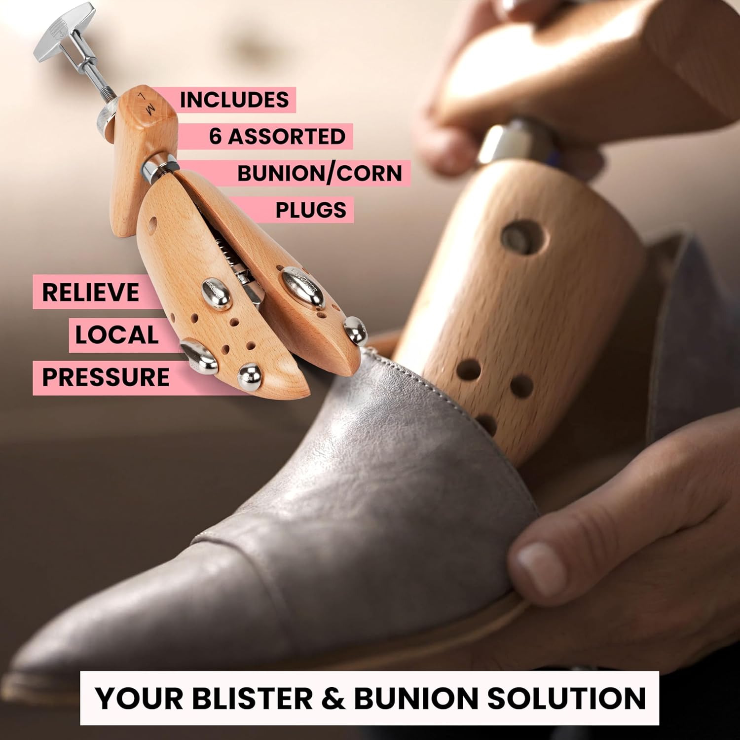 HOUNDSBAY Plastic & Wooden Shoe Stretchers - Adjustable Shoe Widener Expander for Men and Women