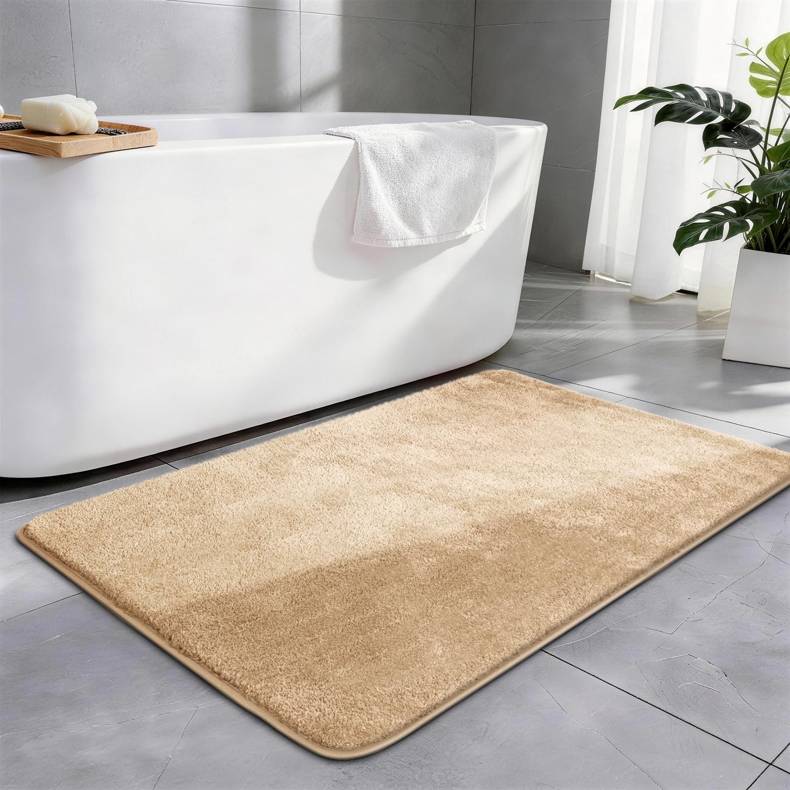 SOANNY Single Bath Mat 60 x 90 cm, Non-Slip, Absorbent, Machine Washable, Soft Shaggy Bathroom Rug, Carpet for Sink Area, Hallway, Kitchen, Entryway, Laundry, Bedside or Patio Door, Beige โ image 1