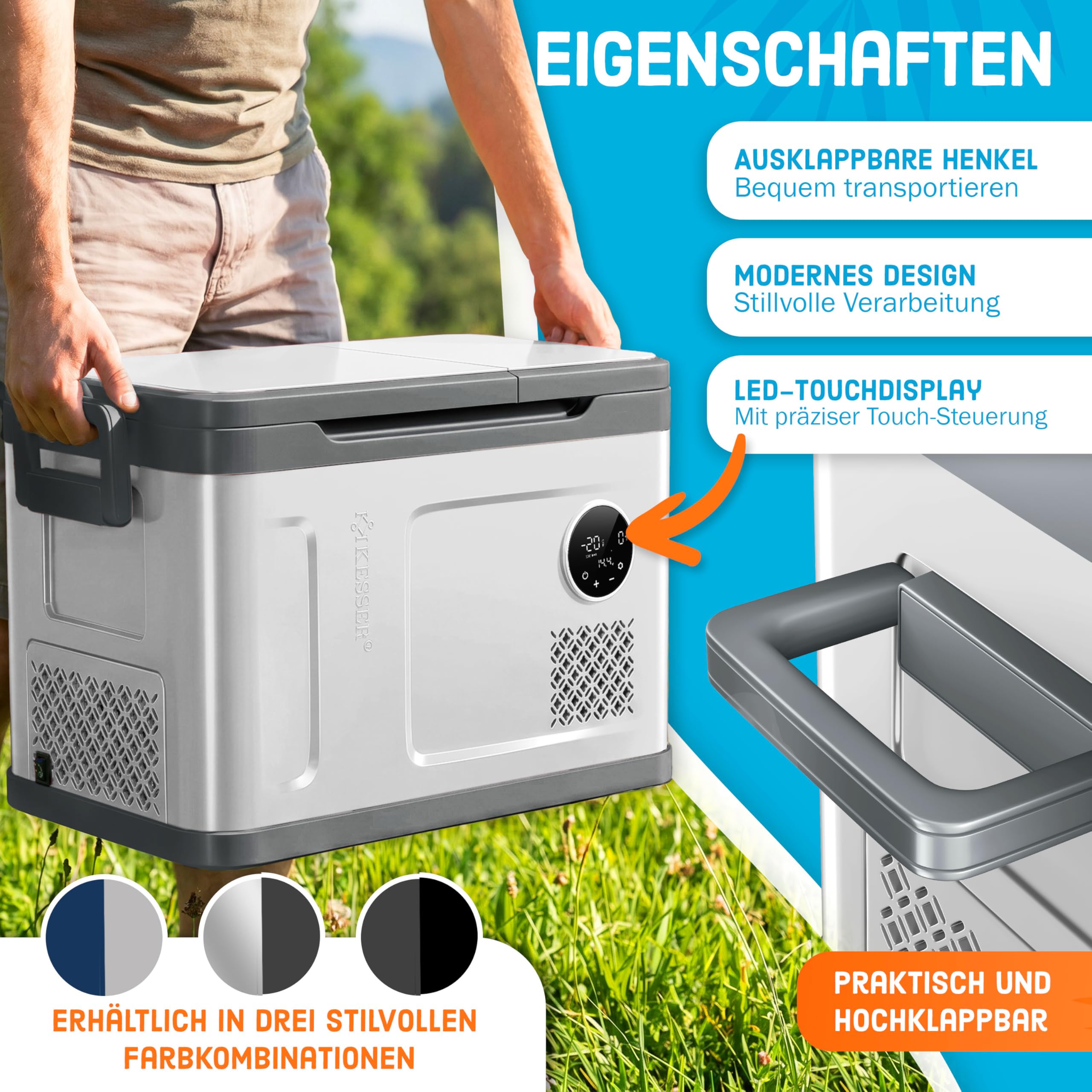 KESSER Kompressor Kühlbox 2in1 Doppelzone Kühl & Gefrierfach elektrische Gefrierbox -20°C 12/24V 230V Camping Auto Lkw