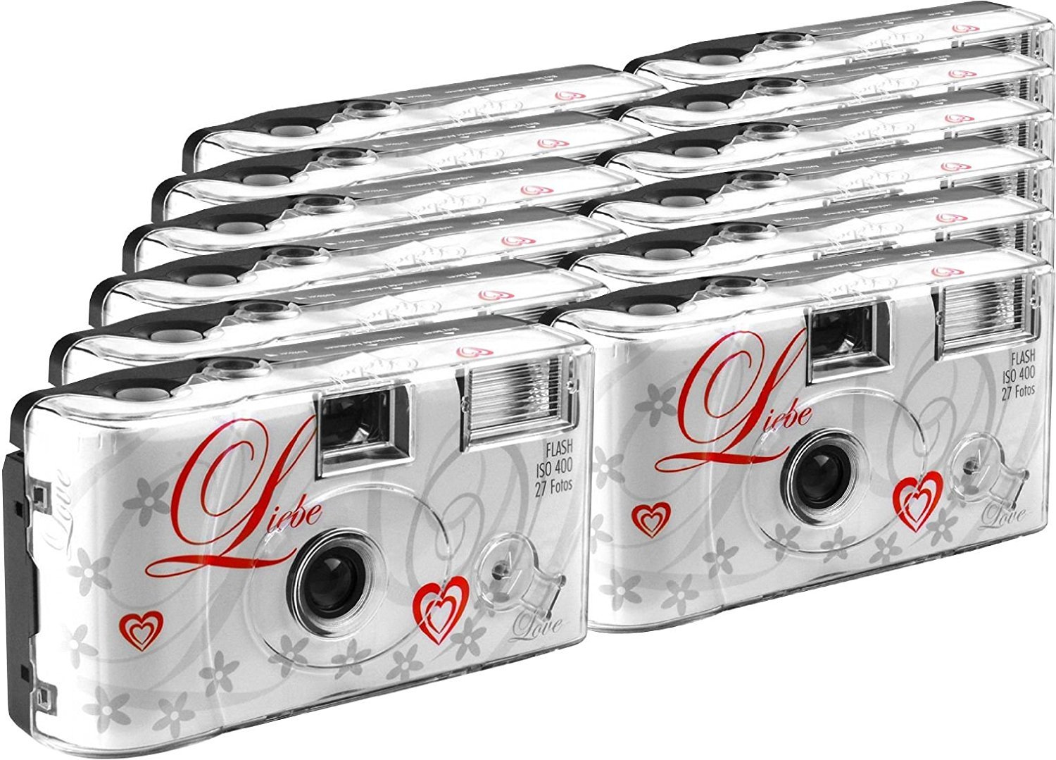 TopShot Love weiss Einwegkamera / Hochzeitskamera (27 Fotos, Blitz, 12-er Pack)