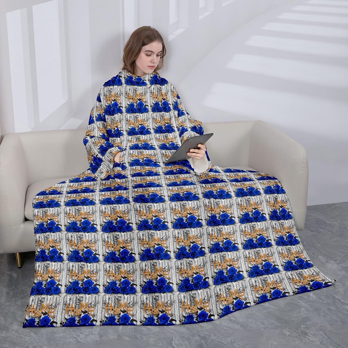 Homemissing Manta de forro polar con mangas para mujeres, hombres, adultos y niños, 50 x 50 pulgadas, manta cálida y acogedora para flores de jardín, manta de manga súper suave con brazo, granja