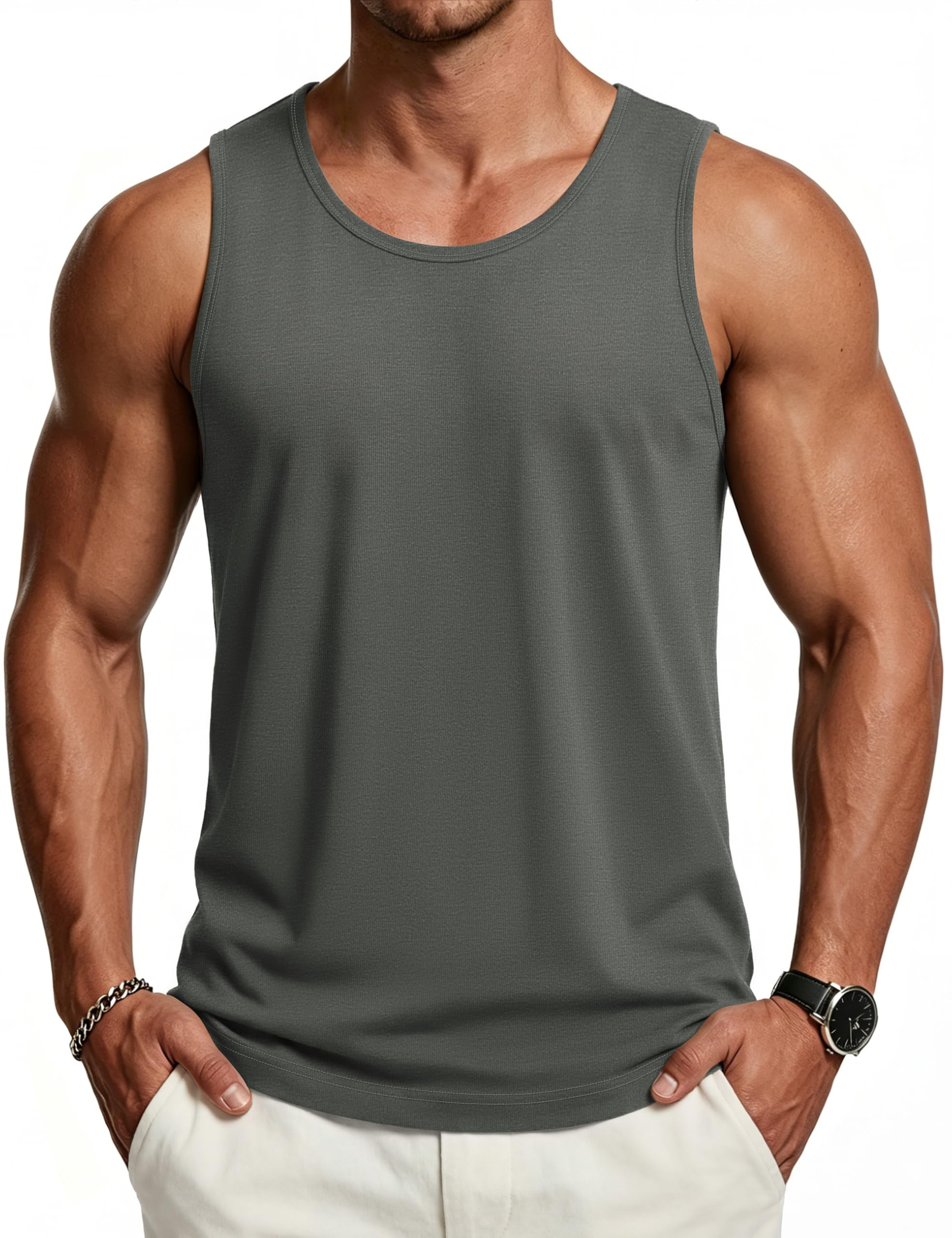 Cotrasen Men's Tank Top UPF 50+ Sleeveless Shirt Cotton Moisture Wicking Casual Gym Workout Shirts Cooling Muscle Tee Shirt