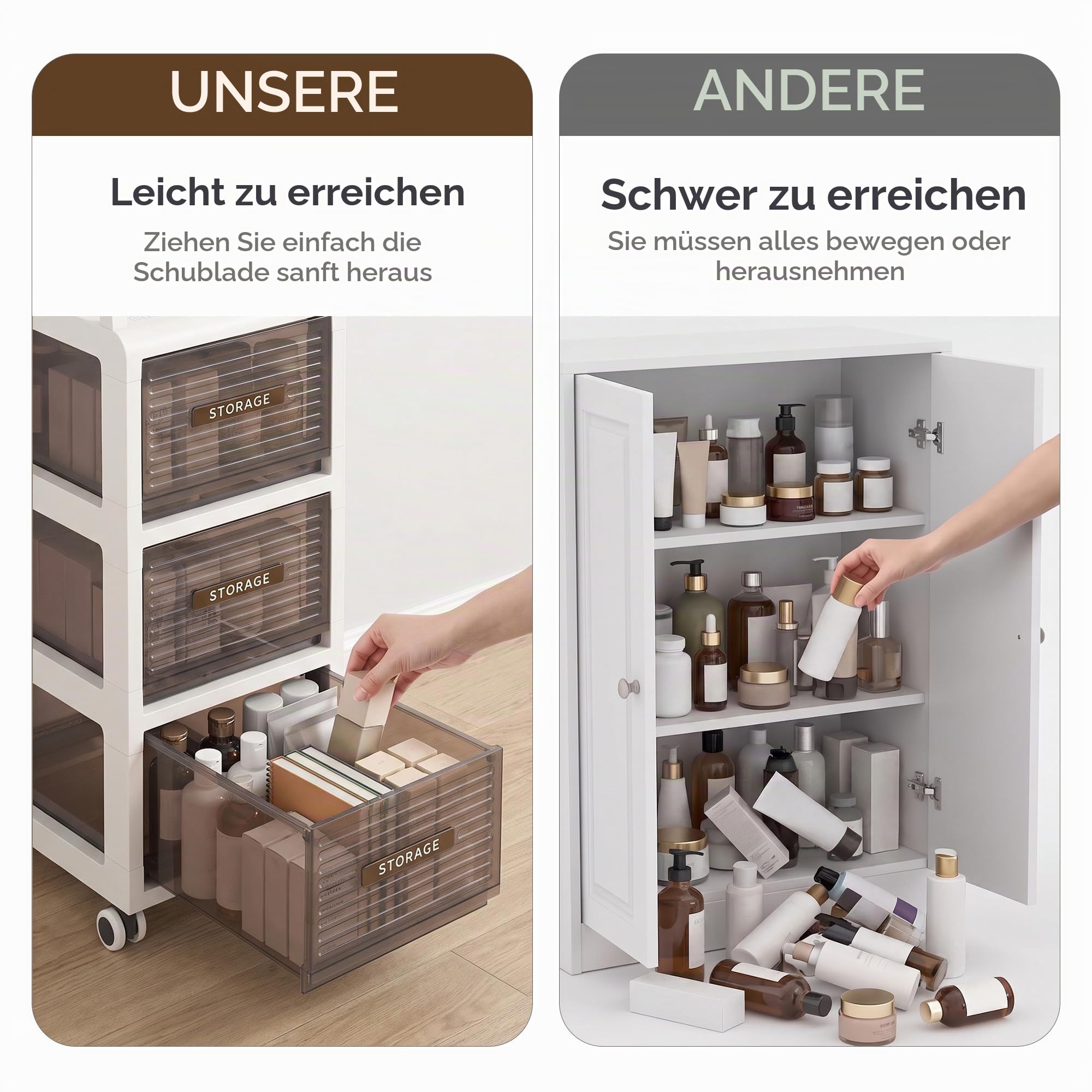 badezimmerschrank auf Rollen, 30cm badschrank schmal mit 3 Schubladen | Schubladenschrank, bathroom cabinet Für Küche, Büro, Schlafzimmer unter dem Schreibtisch, 66 cm hoch (30x41x75 cm)