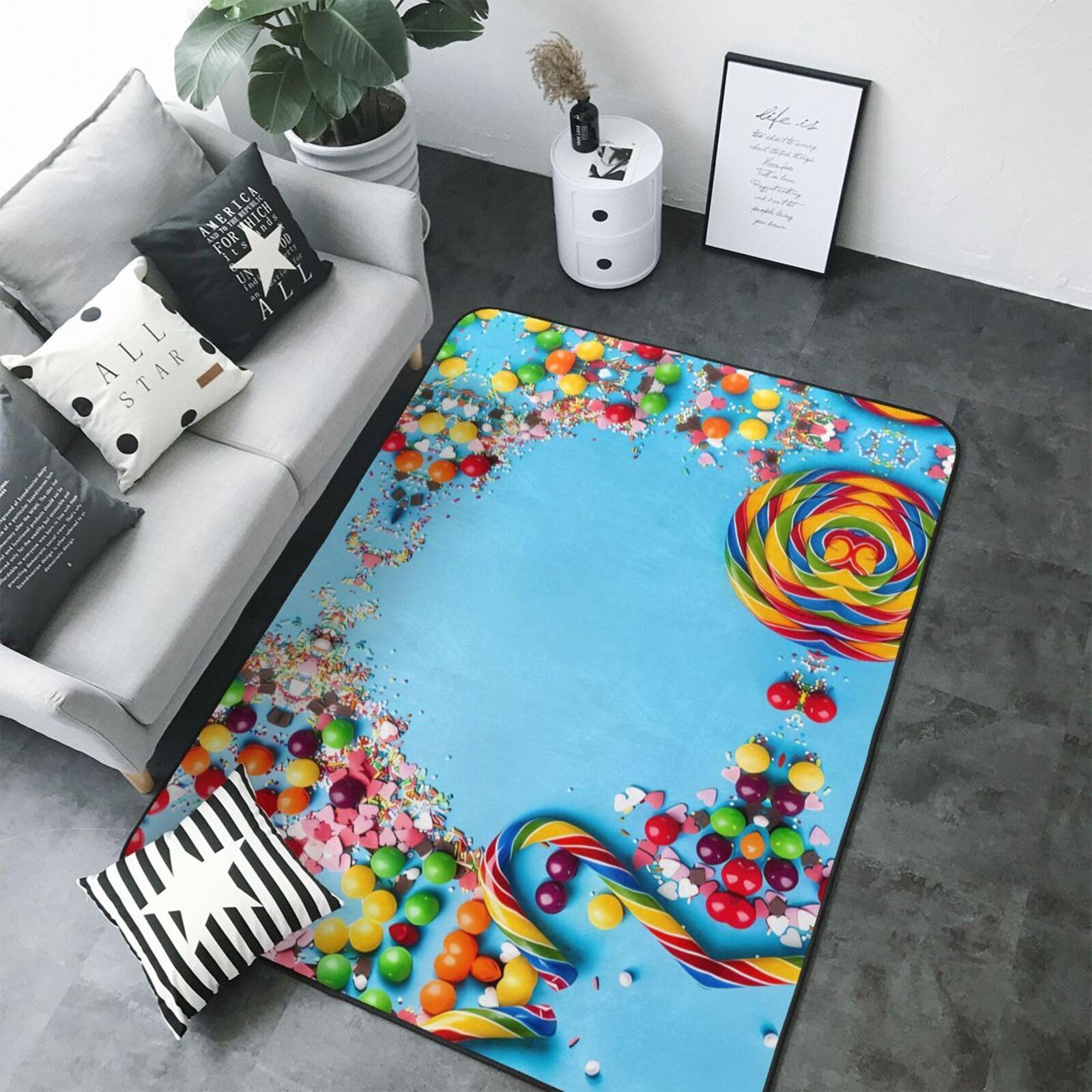 Lollipop Conffiti Cracker Schokoladendruck, gut verarbeiteter Kunstfell-Teppich, 203,2 x 147,3 cm, ultra-saugfähig und bequem, Bodenüberwurf für Wohnzimmer, Schlafzimmer und mehr
