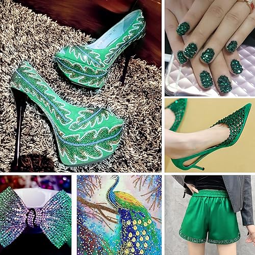 Miniatura 8 de MEIBITE Diamantes de imitación con parte trasera plana a granel, 14400 diamantes de imitación verde malaquita para ropa, decoración y manualidades,