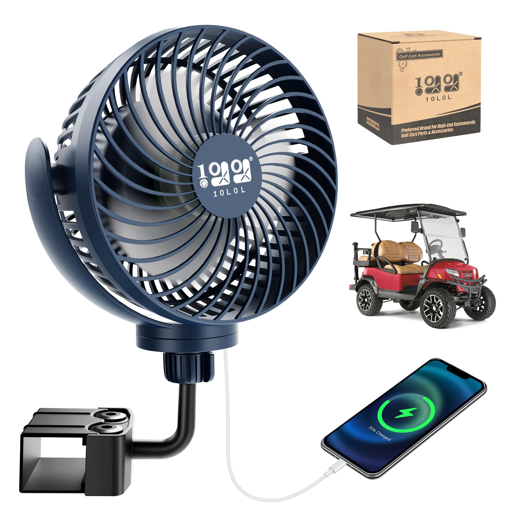 10L0L Rechargeable Portable Fan-8000mAh Battery Operated Fans Compatible with Yamaha/EZGO/Club Car/Tents/Prams/Wheelchairs/Golf Cart Push Cart with