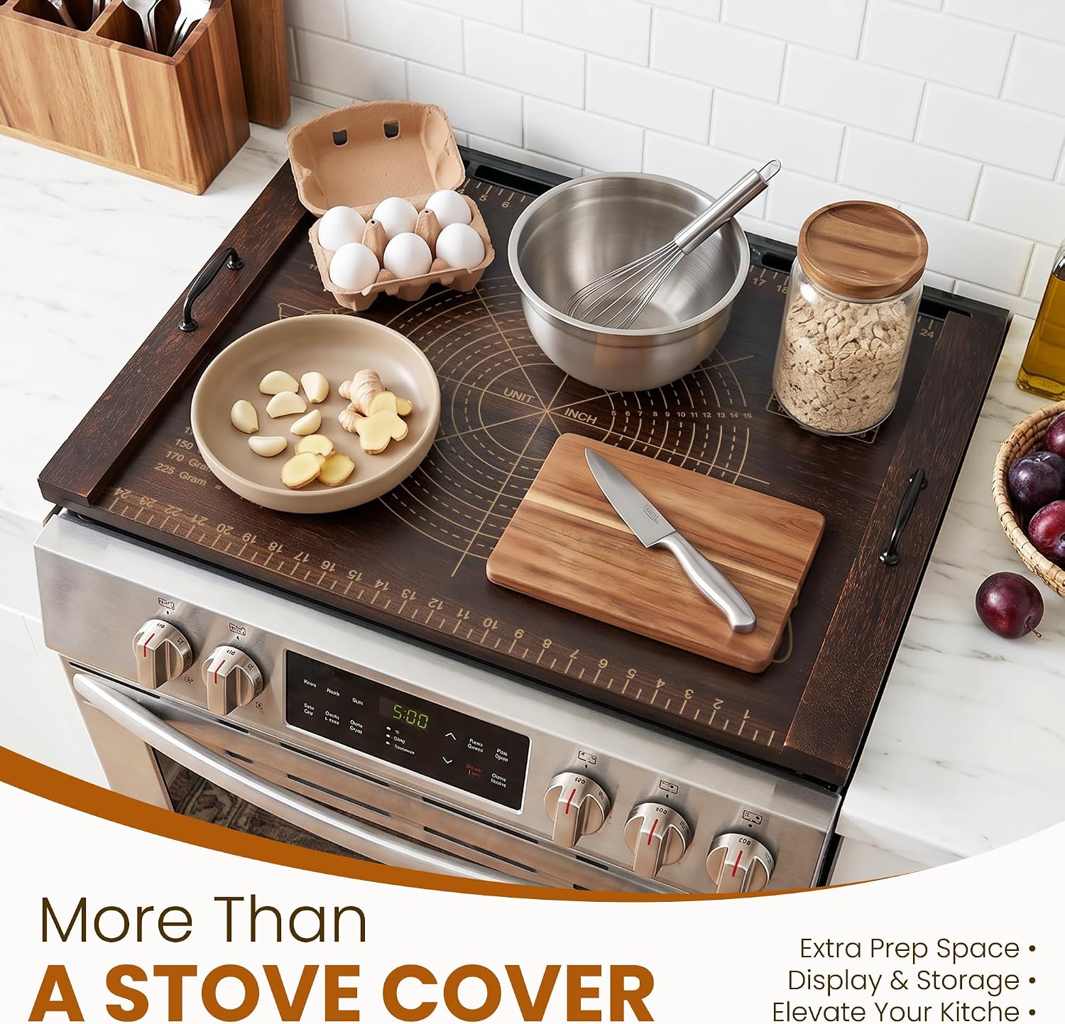Wood Noodle Board Stove Top Cover for Gas Burners/Electric Stoves, Brown