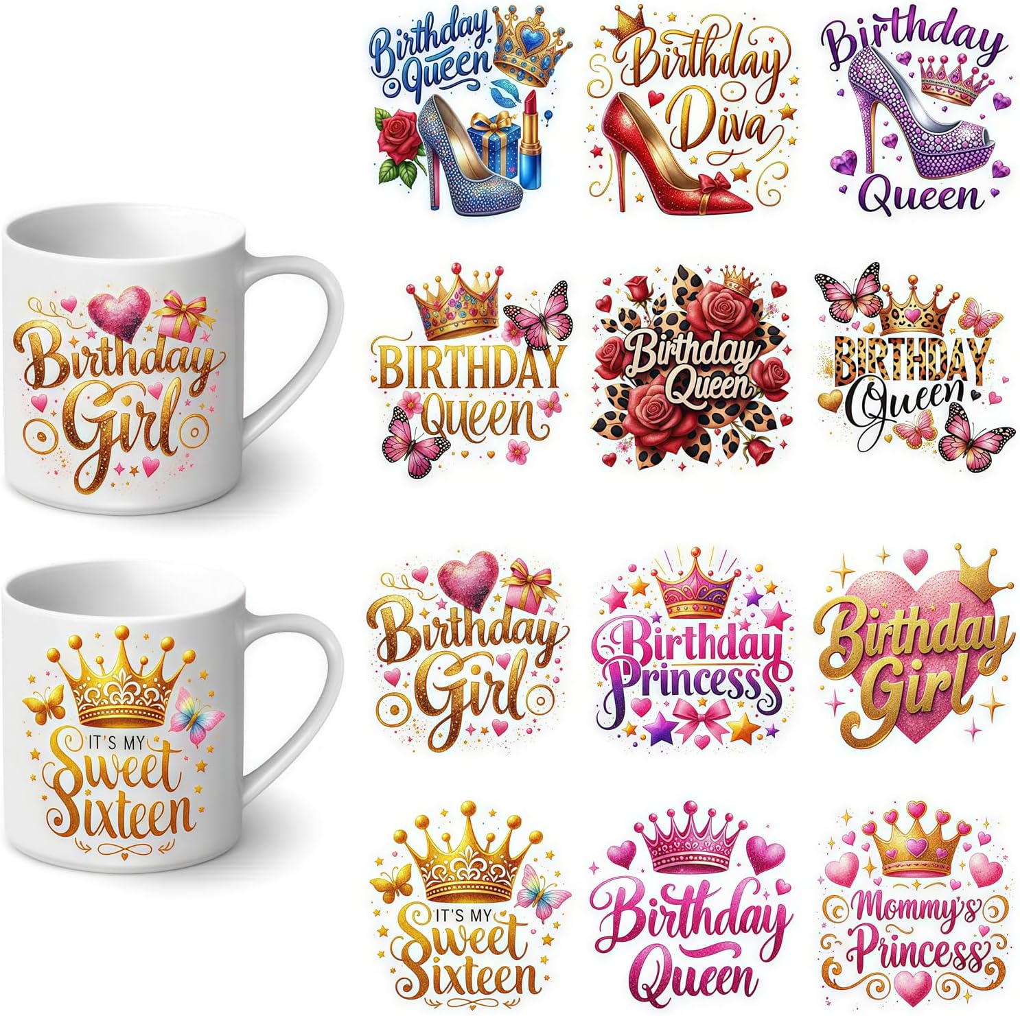 冬さん専用 12個 誕生日 クイーン UV DTF カップ ラップ 冬 UV DTF 転写 防水