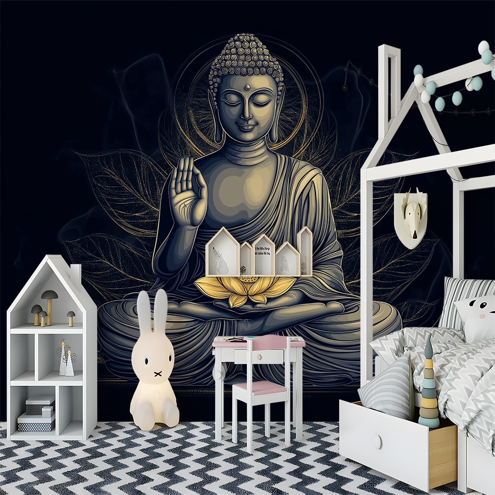 Generico Carta Da Parati Soggiorno Meditazione Loto Nero 250x175 cm Fotomurali Moda Decorazione da Muro Poster Carta per pareti 3D, per Camera Letto, Ufficio, Cameretta Bambini