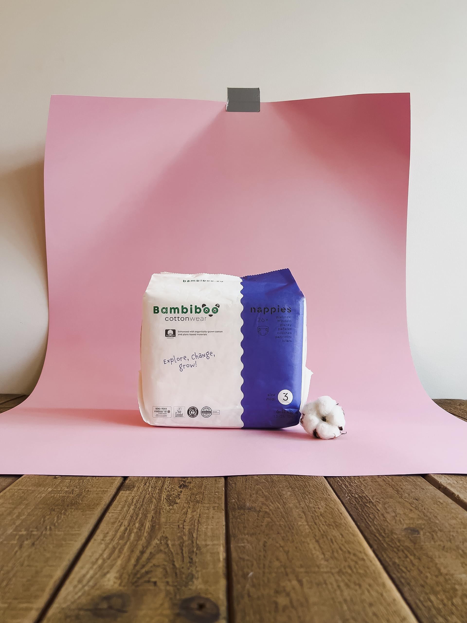 Bambiboo Pañales Talla 5 (12-17 Kg): Algodón Orgánico, Indicador Humedad, Sin Perfumes Ni Látex