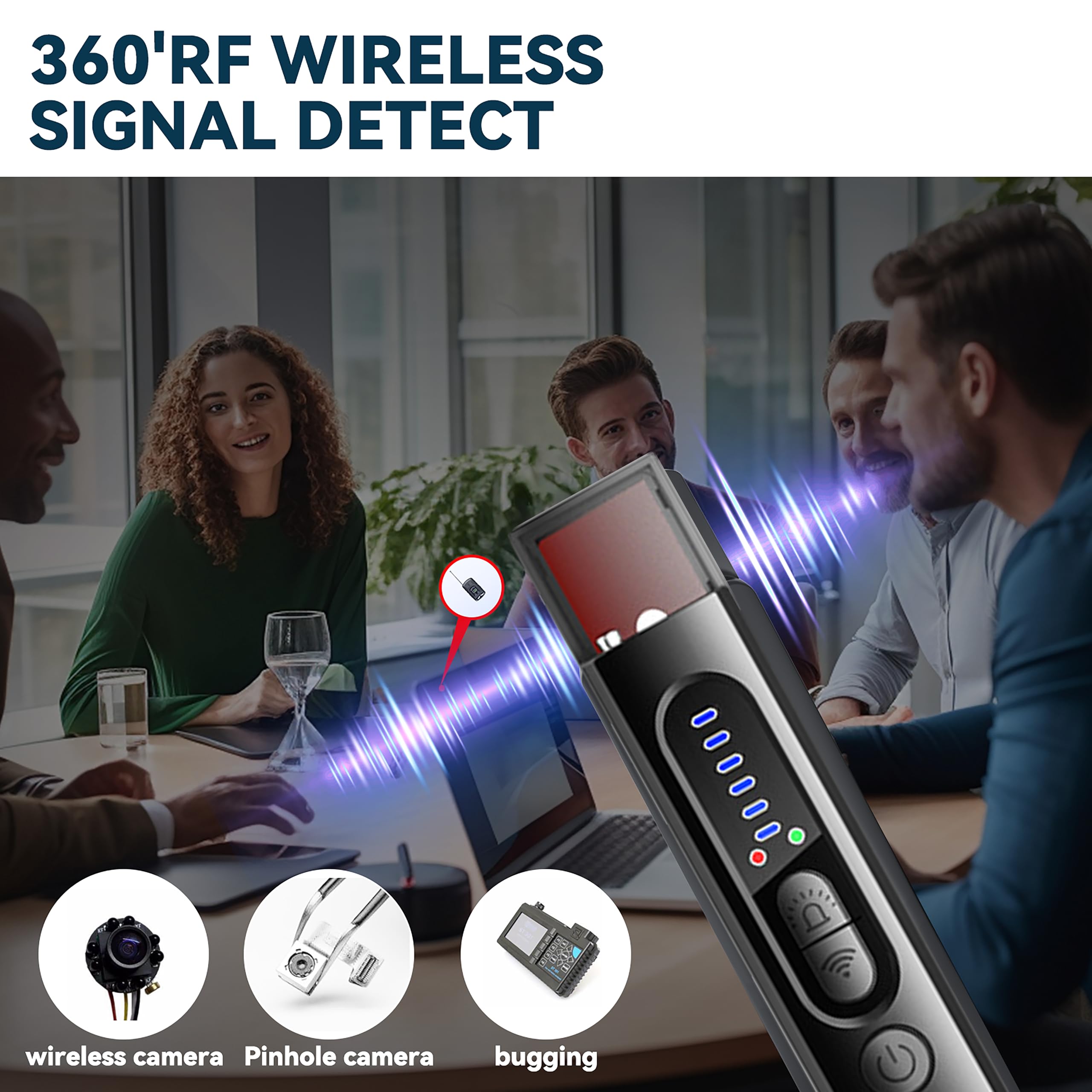 Camuitry Hidden Camera Detector RF Bug Detector & Wireless Signal Scanner | Spy Camera Finder for Office, Bathroom, Travel | 5 Sensitivity Levels | 25 Hour Battery (Black) - 3