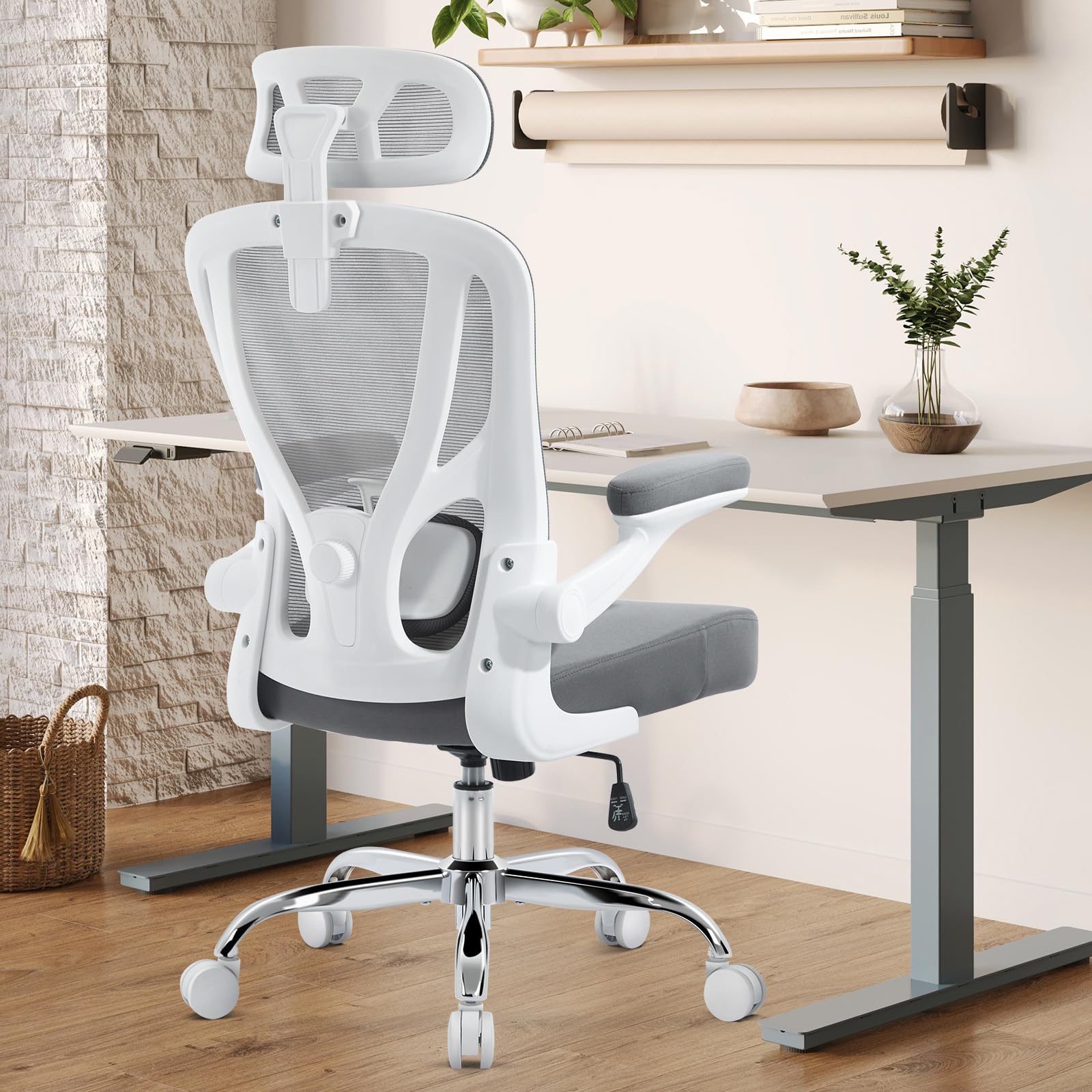 shipborne Office Chair Ergonomic Office Chair with Lumbar Support Head Support Rocking Function FILP-up Armrests Mesh High Back