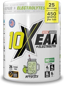 10X Athletic EAA Essential Amino Acids - Appletize, Muscle Recovery & Hydration, 450g, Vegan, Gluten & Lactose-Free, Supports Muscle Growth,Informed-Sport Certified