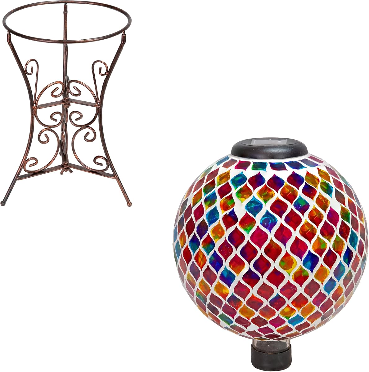 Sunnydaze Summer Trellis Bola de cristal solar de 10.0 in para jardín y bronce de 11.5 in de alto, soporte decorativo de bola de acero con desplazamiento