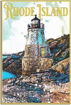 SDFSD Rhode Island Lighthouse Vintage Travel Poster Decorative Posters Modern Bedroom Office Family Canvas Art Poster Picture Painting Posters Wall Decor Art Gift 12x18inchs30x45cm