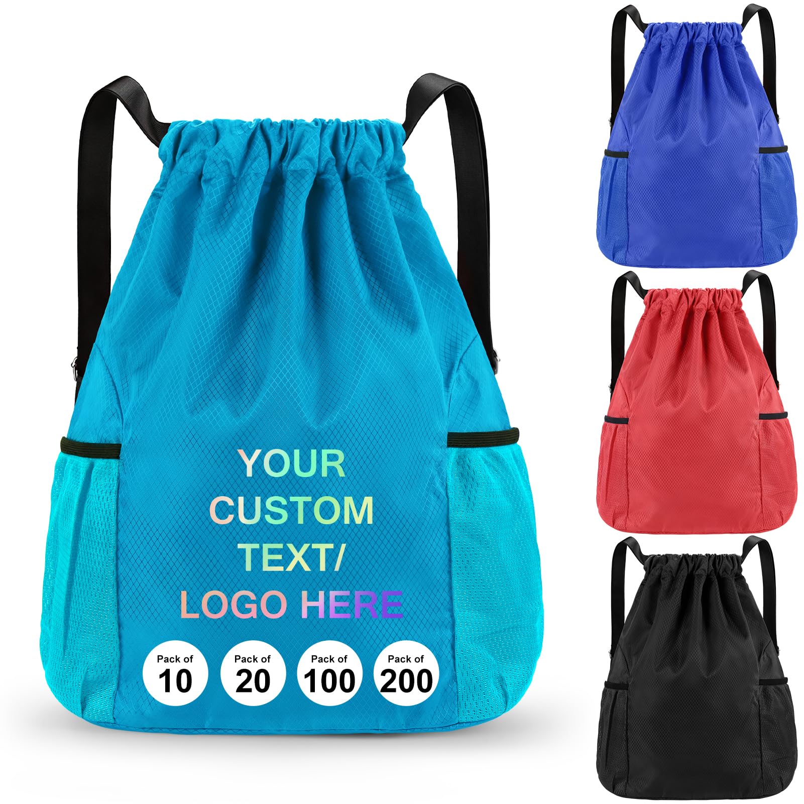 Fyore 20 Pack Personalised Drawstring Bag with Logo Text - Bulk Custom Oxford Fabric Drawstring Backpack for PE Kits Gym Sports School Swimming Drawstring Sack 30x12x41cm