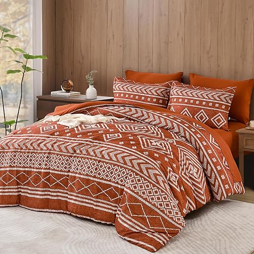 Miniatura 8 de Yiran Juego de edredón azteca bohemio tamaño Queen, juego de ropa de cama gris de 7 piezas en una bolsa, juego completo de ropa de cama de