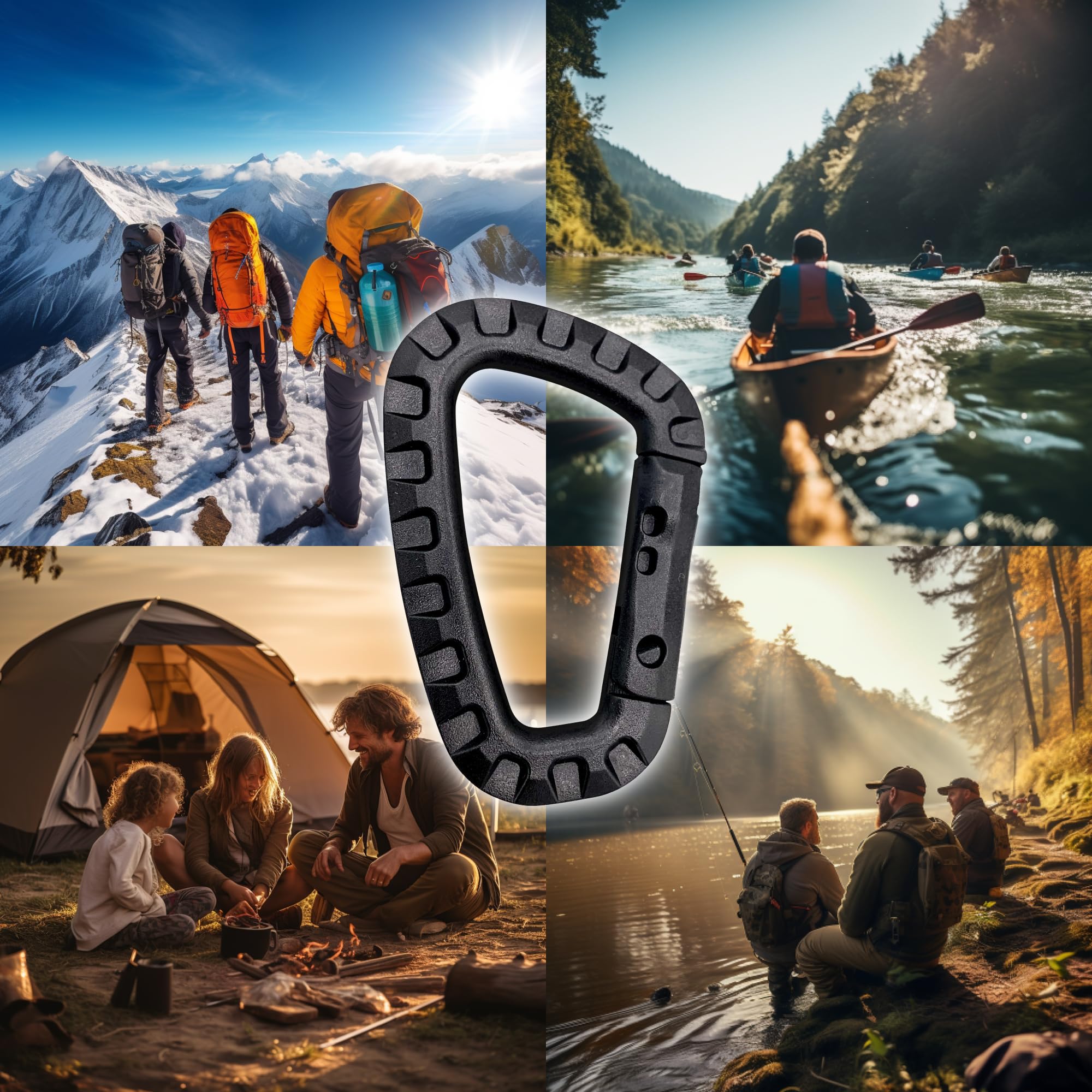 Mousquetons en Plastique – Lot de 5 – Mousqueton Tactique Militaire Noir avec Fermeture à Ressort – Mousqueton Robuste en Forme de D pour Sac à Dos, Camping et Extérieur – Carabiner
