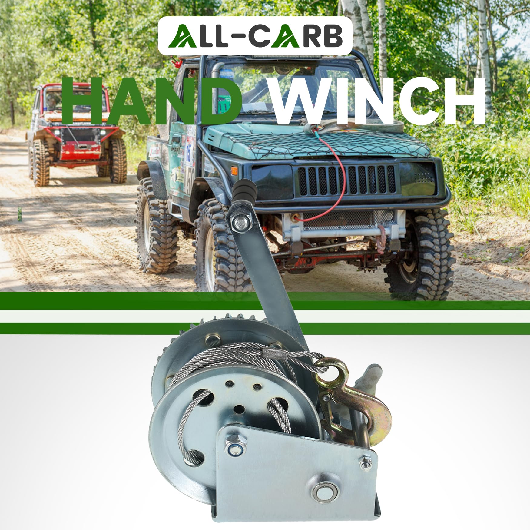 ALL-CARB 1200lbs Heavy Duty Hand Winch Boat Winch with 10m 32ft Steel Cable for Boat Trailer