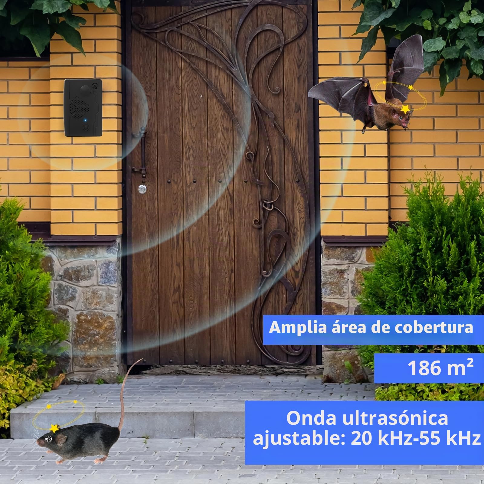 Paquete de 2 repelentes ultrasónicos de murciélagos para exteriores, para ático, dispositivos disuasorios de murciélagos para deshacerse de los murciélagos, repelente ultrasónico para interiores para