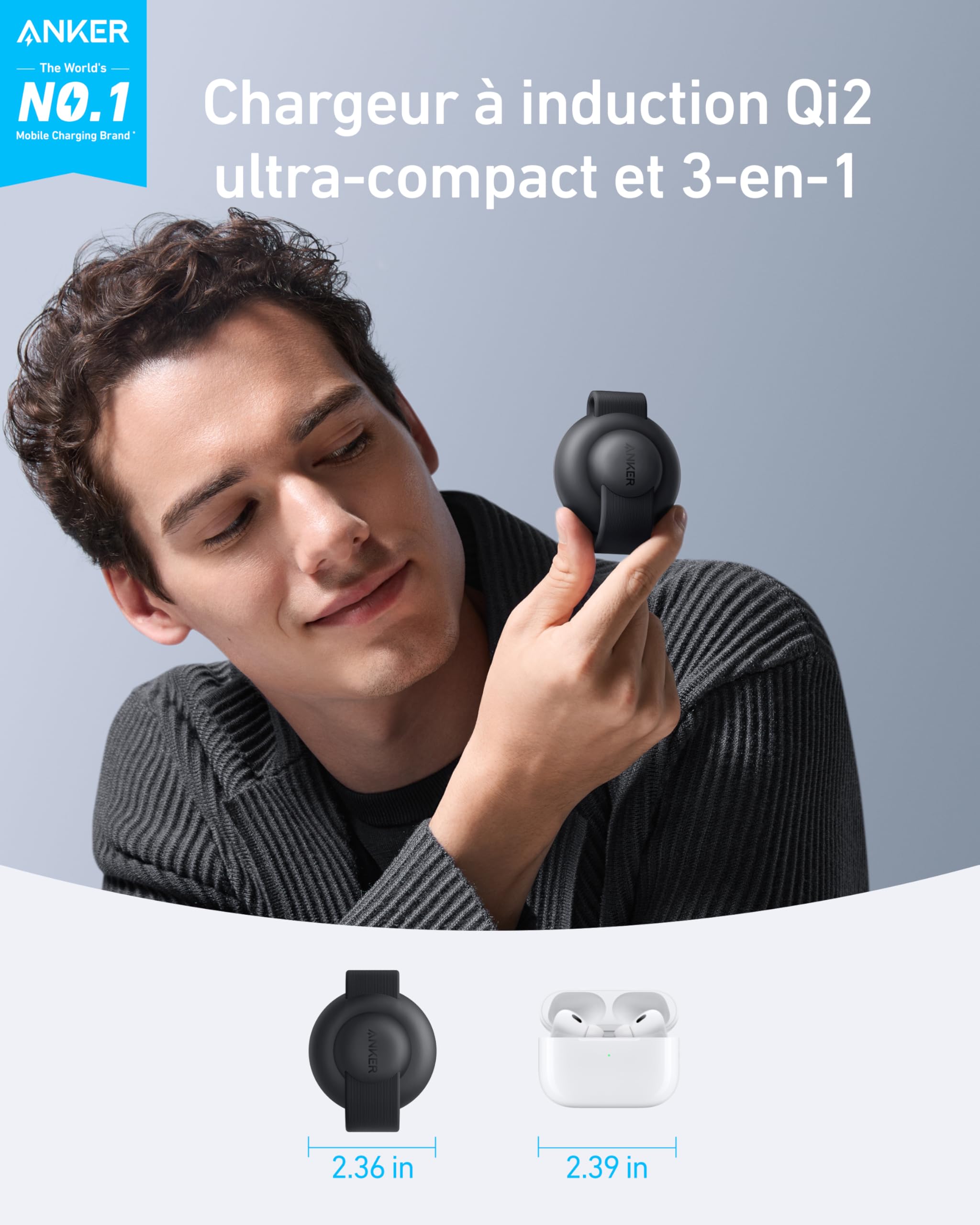 Anker Chargeur Induction iPhone Qi2 15W, Station de Recharge 3 en 1 Pliable, Compatible MagSafe pour Apple Watch, AirPods, iPhone 17/16/15 (Chargeur USB C Inclus)