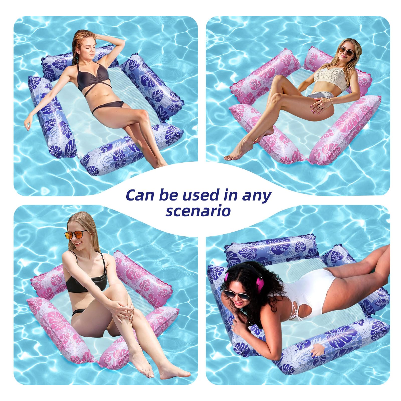 2 Matelas Gonflables Piscine 4 En 1 – Hamac Flottant Filet Rose/Violet, Ultra-Confort Pour Été Plage & Piscine