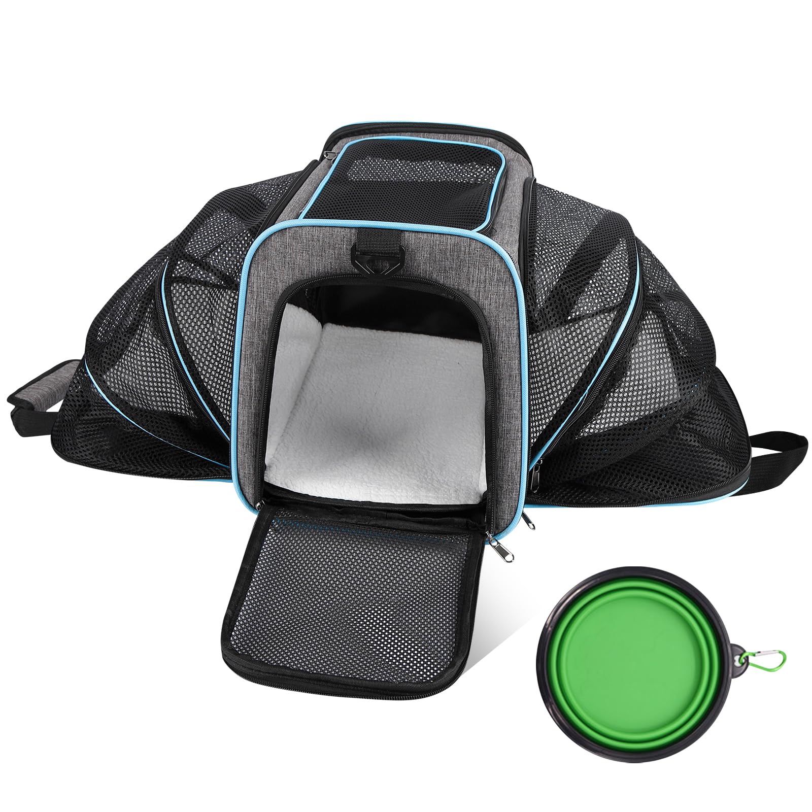 Airline Approved Pet Carrier for Cat - 17 * 11 * 11 Expandable Soft Side Pet Carrier, Collapsible Pet Travel Bag Carrier with Foldable Pet Bowl for Cat Small Animals Under 14LB