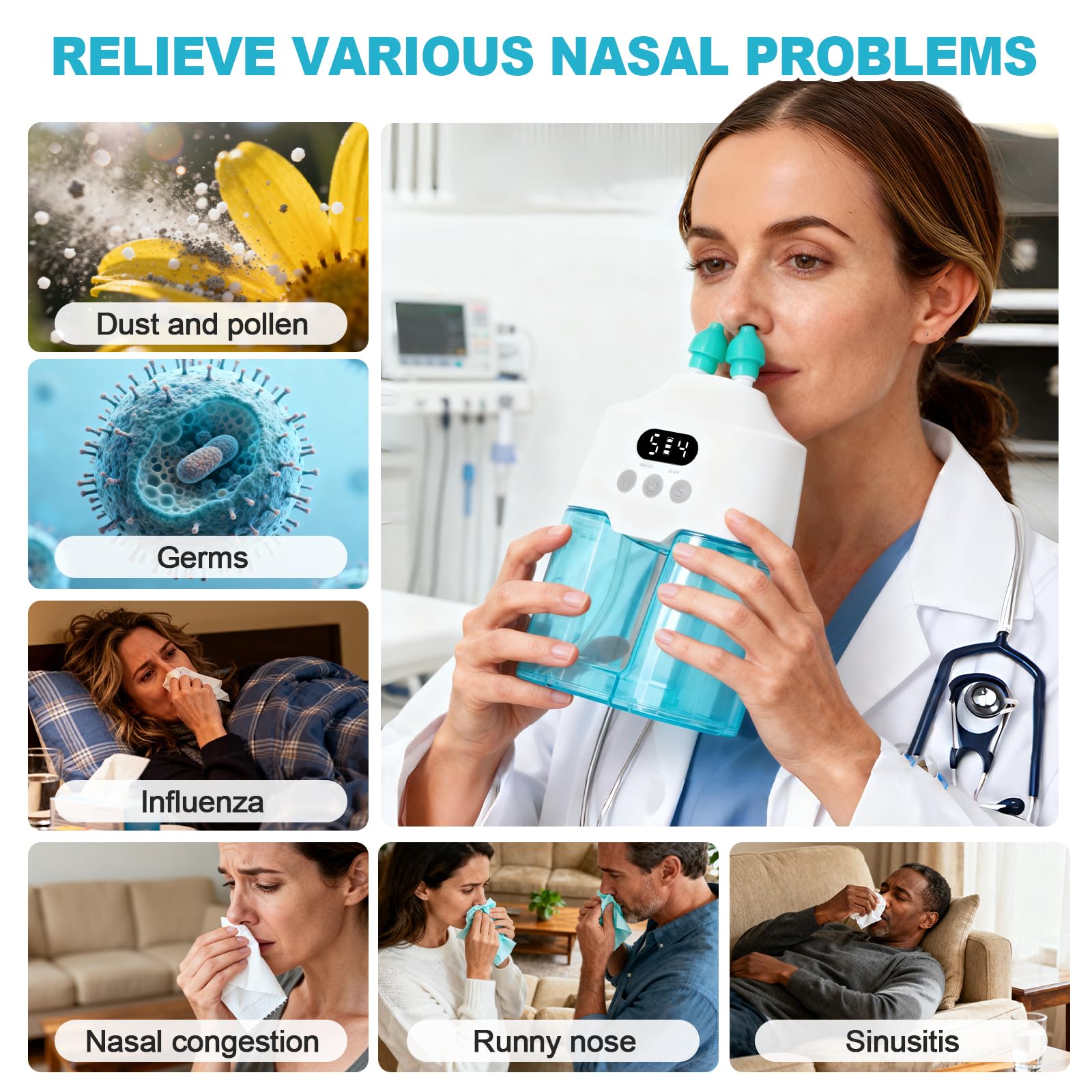 Nasal Irrigation System Electric Nasal Irrigator Smart Display Nasal Sinus Rinse Machine | Dual Water Tanks 9 Suction & Water Flow Modes, Sinus Relief Runny Nose, Nasal Congestion, Itching Nose — Amazon image 8