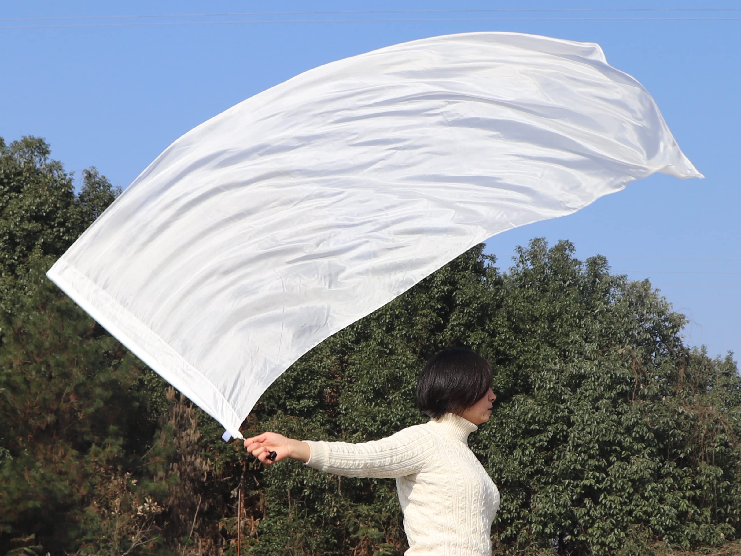 Winged Sirenny Bandiera Poi 174cm in Seta Fluide per Flow Art, Danza Spirituale e Meditazione, con Asta Rigida e Tessuto Dipinto a Mano