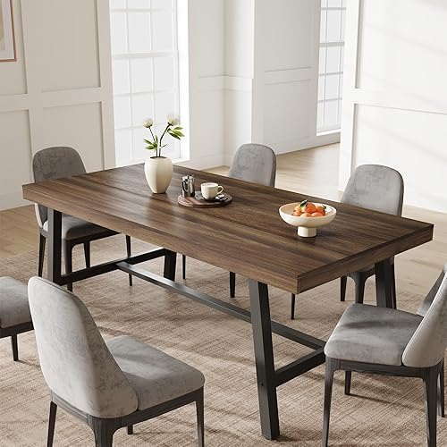 Miniatura 4 de GarveeHome Mesa de comedor industrial para 6 a 8 personas, mesa de cocina de madera de 70.87 pulgadas de largo con marco de metal resistente y
