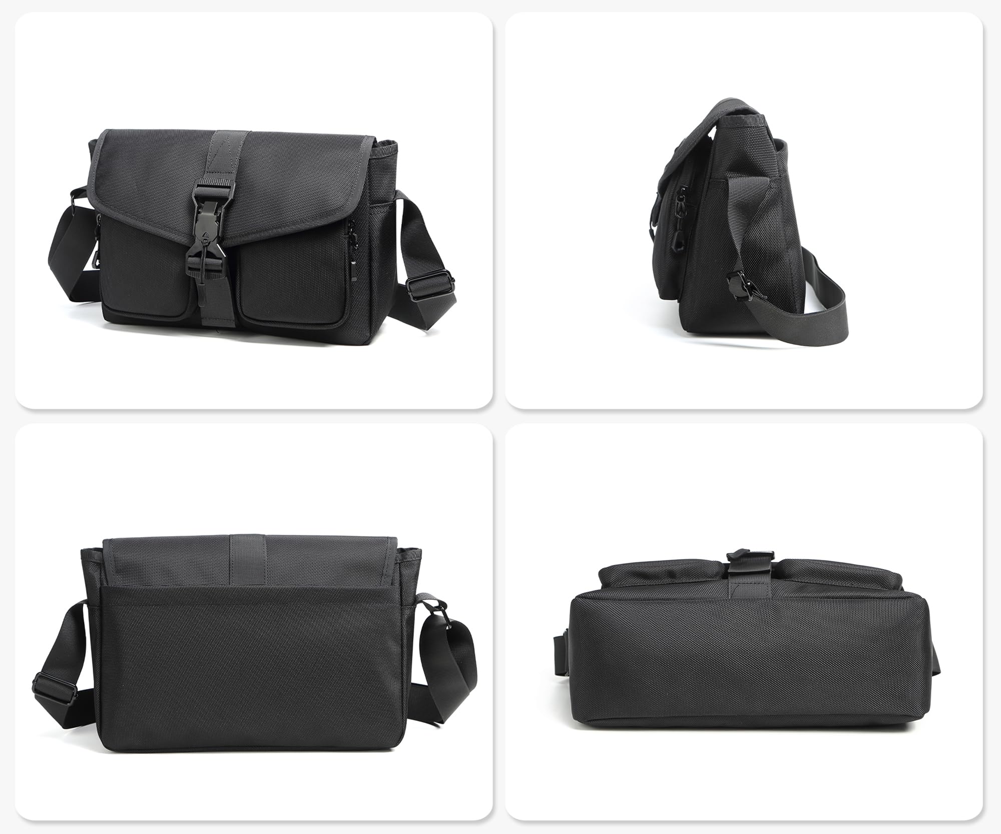 Borsa da Uomo a Tracolla Borsa Casual Borsello a Spalla Messenger Bag per Uomini Multitasche in Nylon resistente Km46 nero