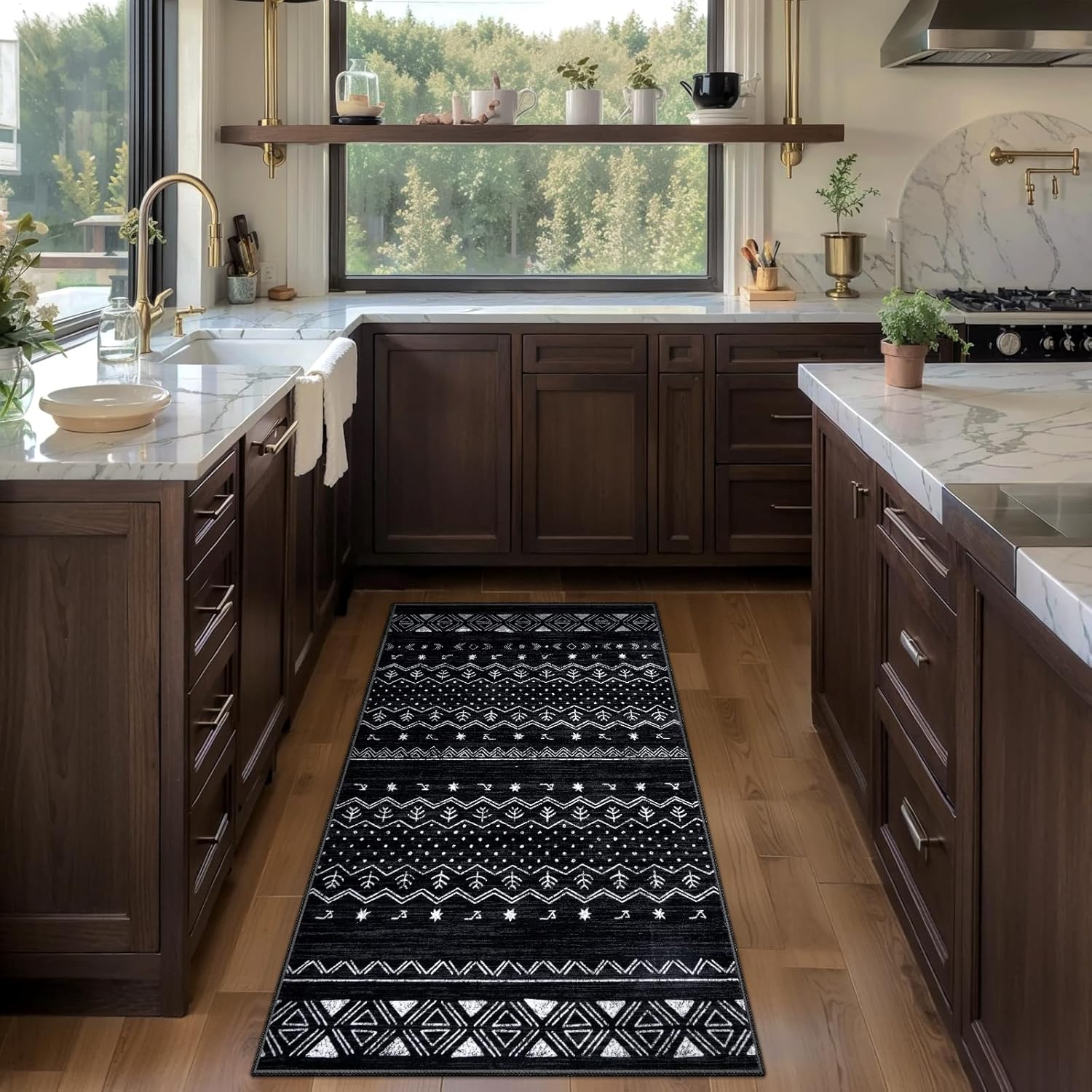 SERISSA 2x4 Rugs for Entryway, Washable Non-Slip Kitchen Runner Rug Small Black and White Rug, Soft Low-Pile Boho Geometric Door Mat Indoor Entrance Front Door Carpet for Bedroom Bathroom