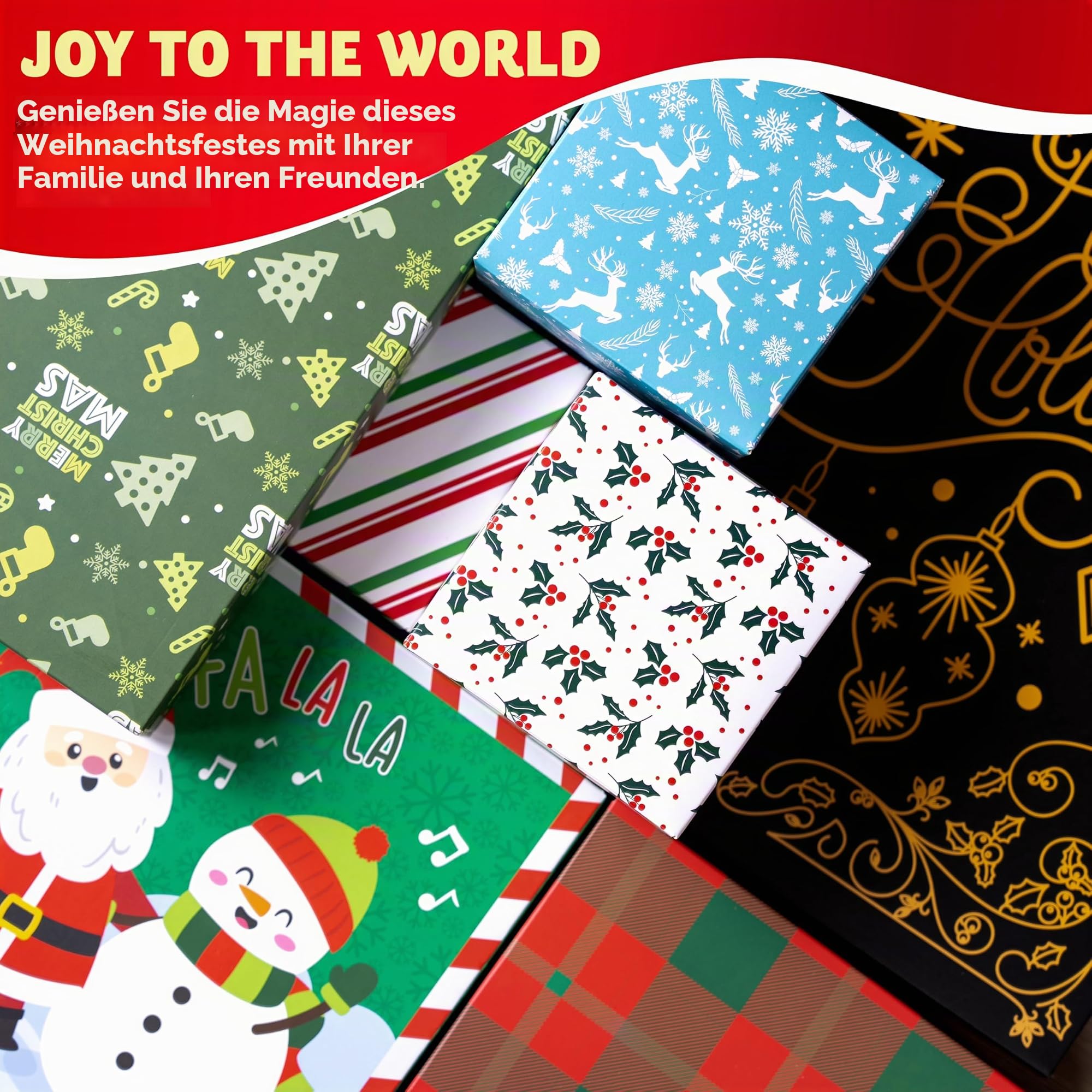 JOYIN 12 Stück Weihnachts-Geschenkboxen mit Deckel für Geschenke, große Robe, Pappschachteln, Weihnachtsmotiv, dekorative Box für Kleidung, Geburtstag, Urlaub, Hochzeit, Geschenkverpackung, Dekoration