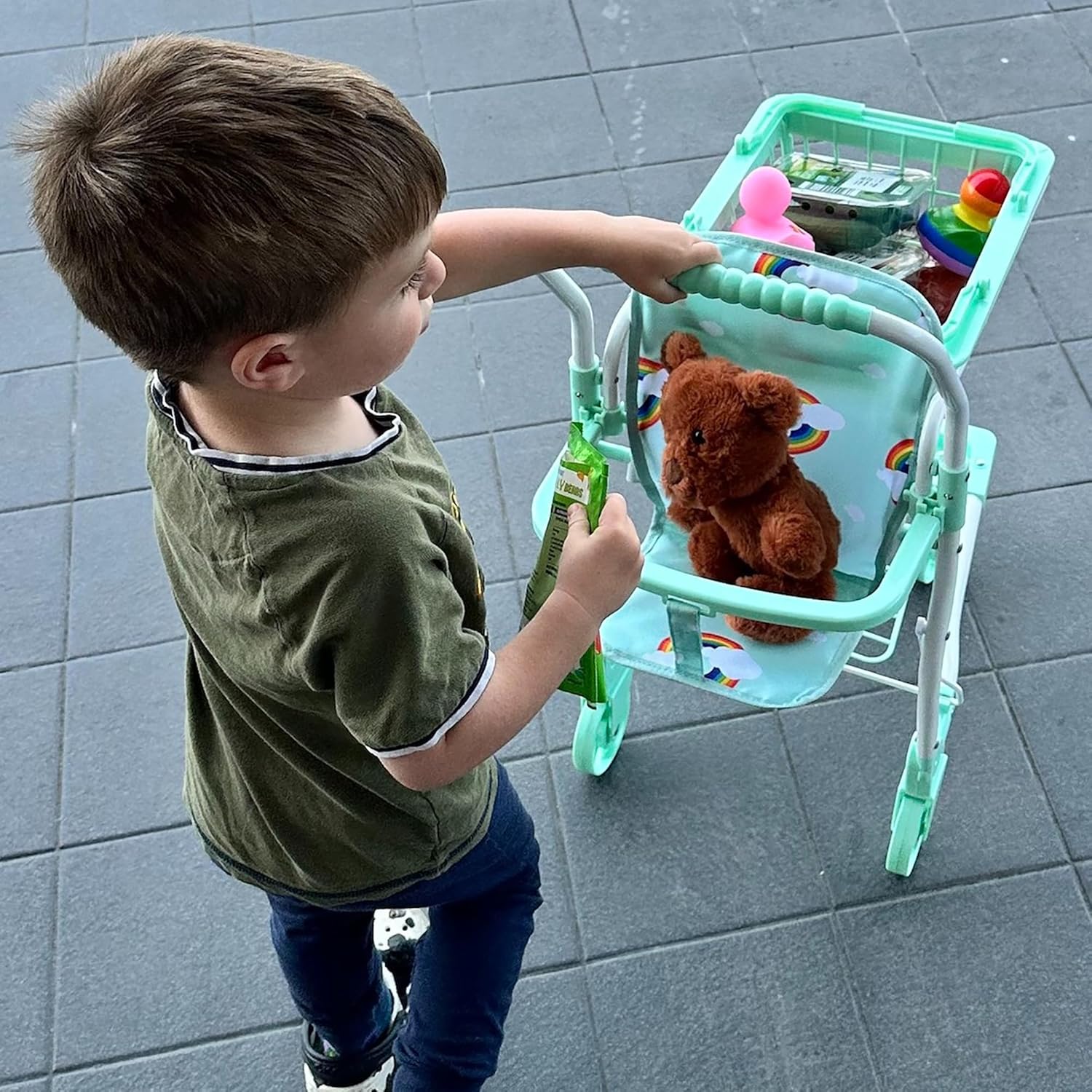 Roma Rupert Shopping Cart Trolley | Rainbow Print | Mint | Removable Basket | Toy Food Boxes | Designed in The UK