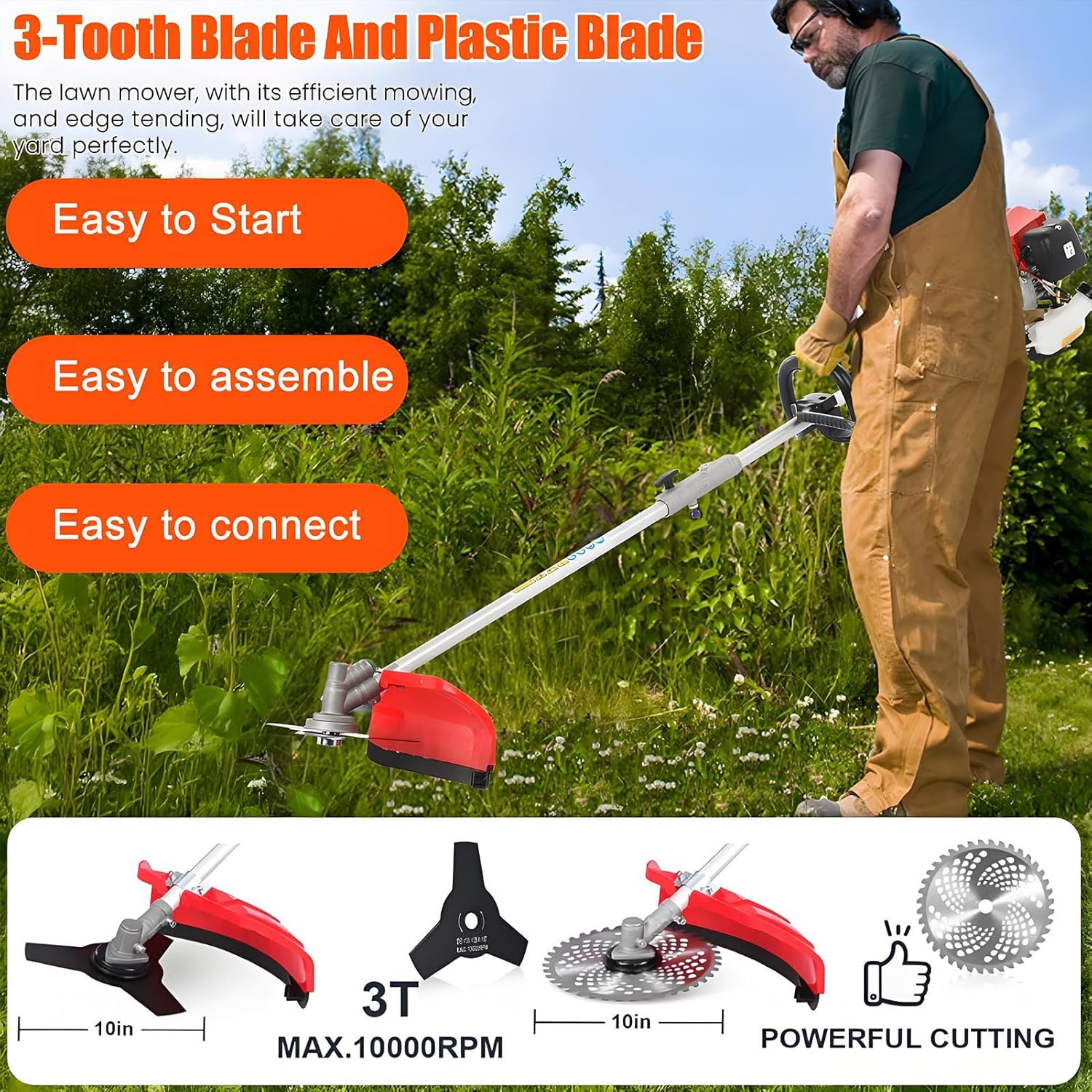 Gas String Trimmer Hedge Trimmer,52cc 2 Stroke Gas Powered Weed Eater, 5 in 1 Garden Petrol Hedge Trimmer Weed Wacker Chainsaw Brush Cutter Pruner Pole Saw with Extension Pole for Garden