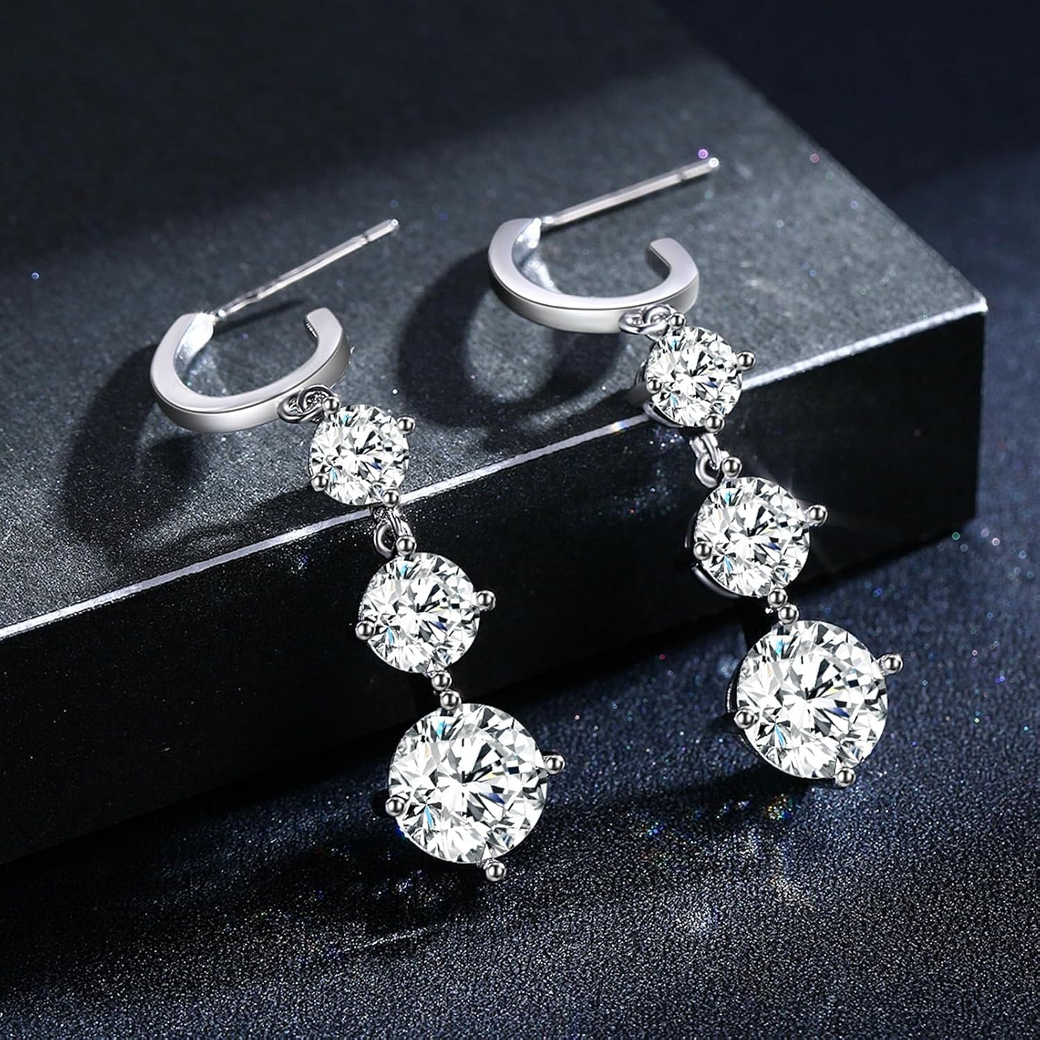 SBLING Cubic Zirconia Drop Earrings Wedding Earrings for Brides Bridesmaids, Bridal Dangle Earrings, Crystal Drop earrings for Women Jewelry Gifts - Image 3