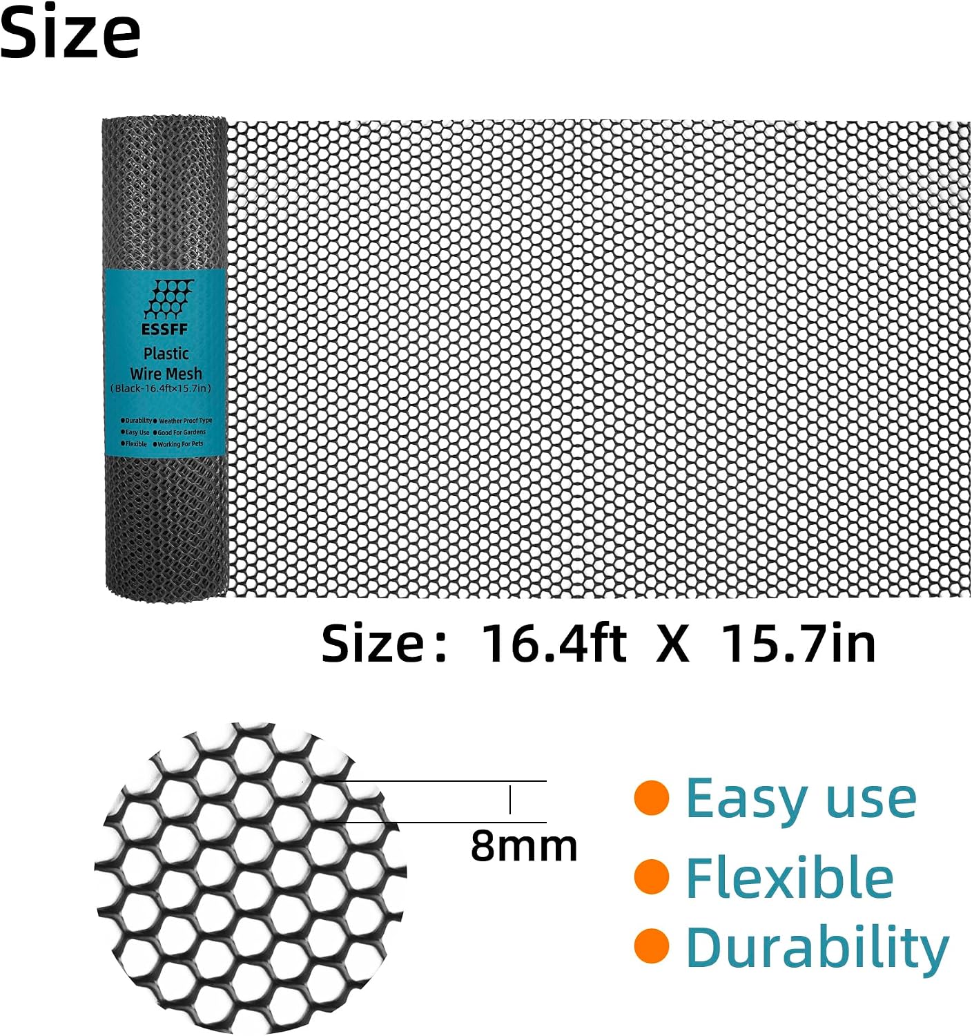 Pet & Garden Safeguard - 15.7IN x 16.4FT Roll - Black Plastic Netting, Multi-Use Decorative Fencing for Poultry, Dogs, Rabbits,Chicken and Snake Barrier