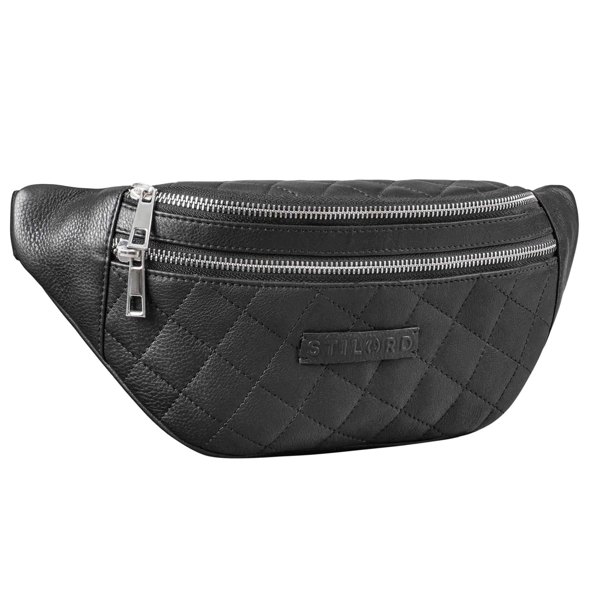 STILORD Azul Premium Bauchtasche Leder Damen Herren Mit Rautensteppung - Retro Vintage Festivaltasche - Modisch Gesteppte Gürteltasche Echt Leder - Stylische Hüfttasche Farbe:schwarz