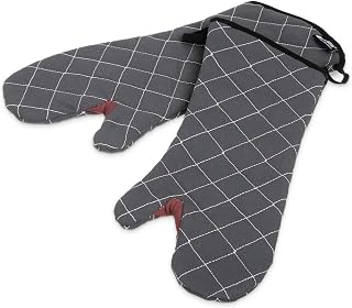 San Jamar Bestguard 17-Inch Oven Mitt: Kevlar Stitching, 450°F Heat Protection, Angled Cuff - Black Cotton for Safe Kitchen Use