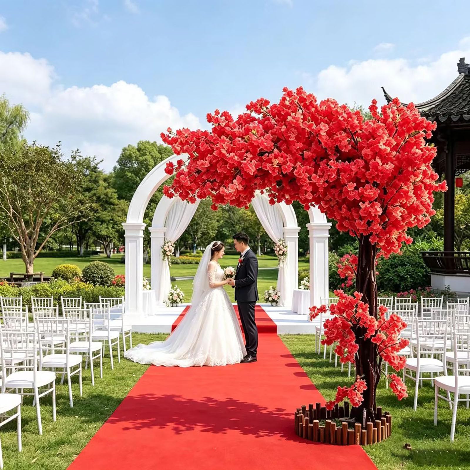 Générique Arbre Artificiel en Fleurs De Cerisier - Grand Arbre en Soie De PêCher Fait Main pour IntéRieur, ExtéRieur, Mariage, Maison, Bureau, Fête