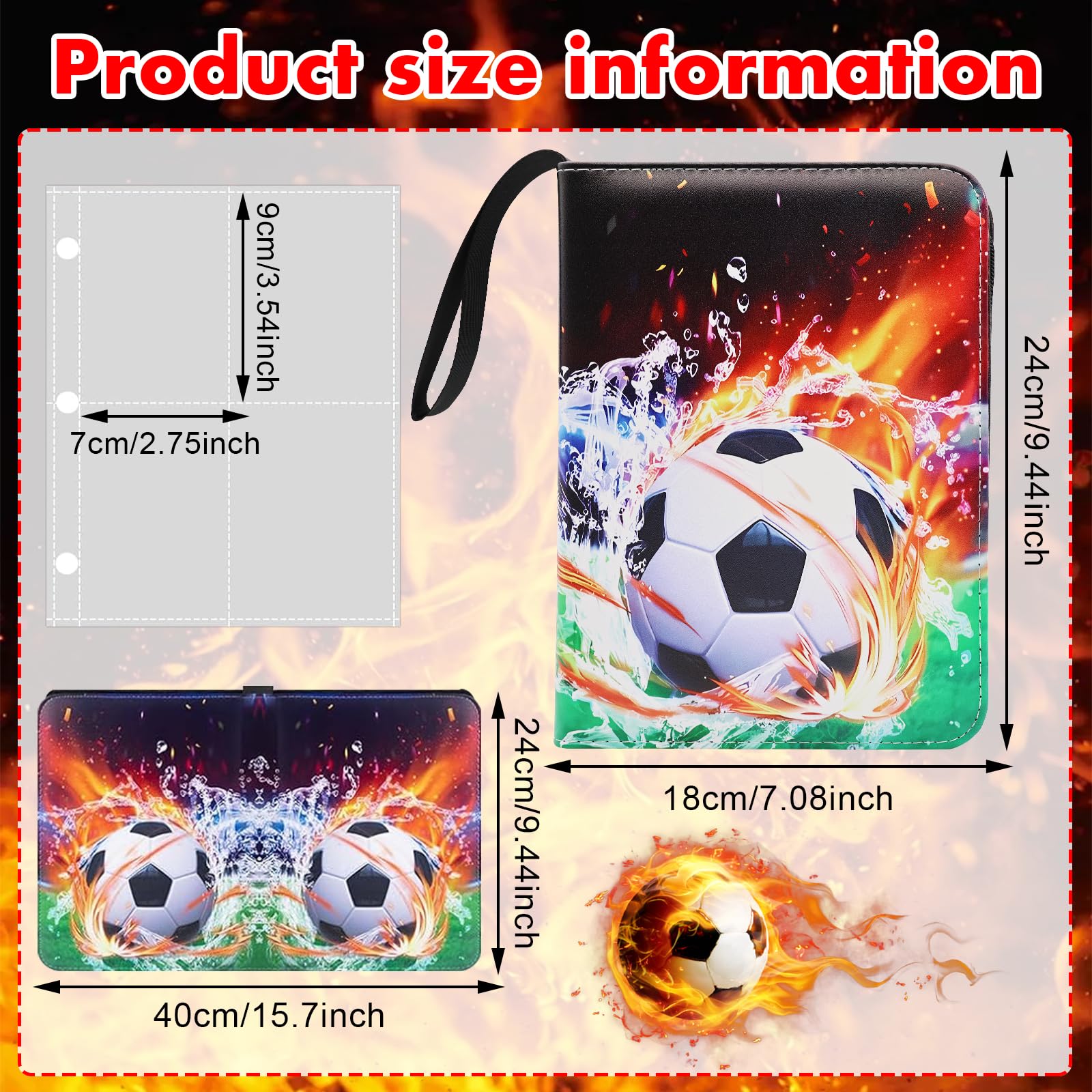 Album De Collection Football DOWNDRIFT - 50 Pages, Capacité 400 Cartes - Classeur Portable Avec Fermeture éclair