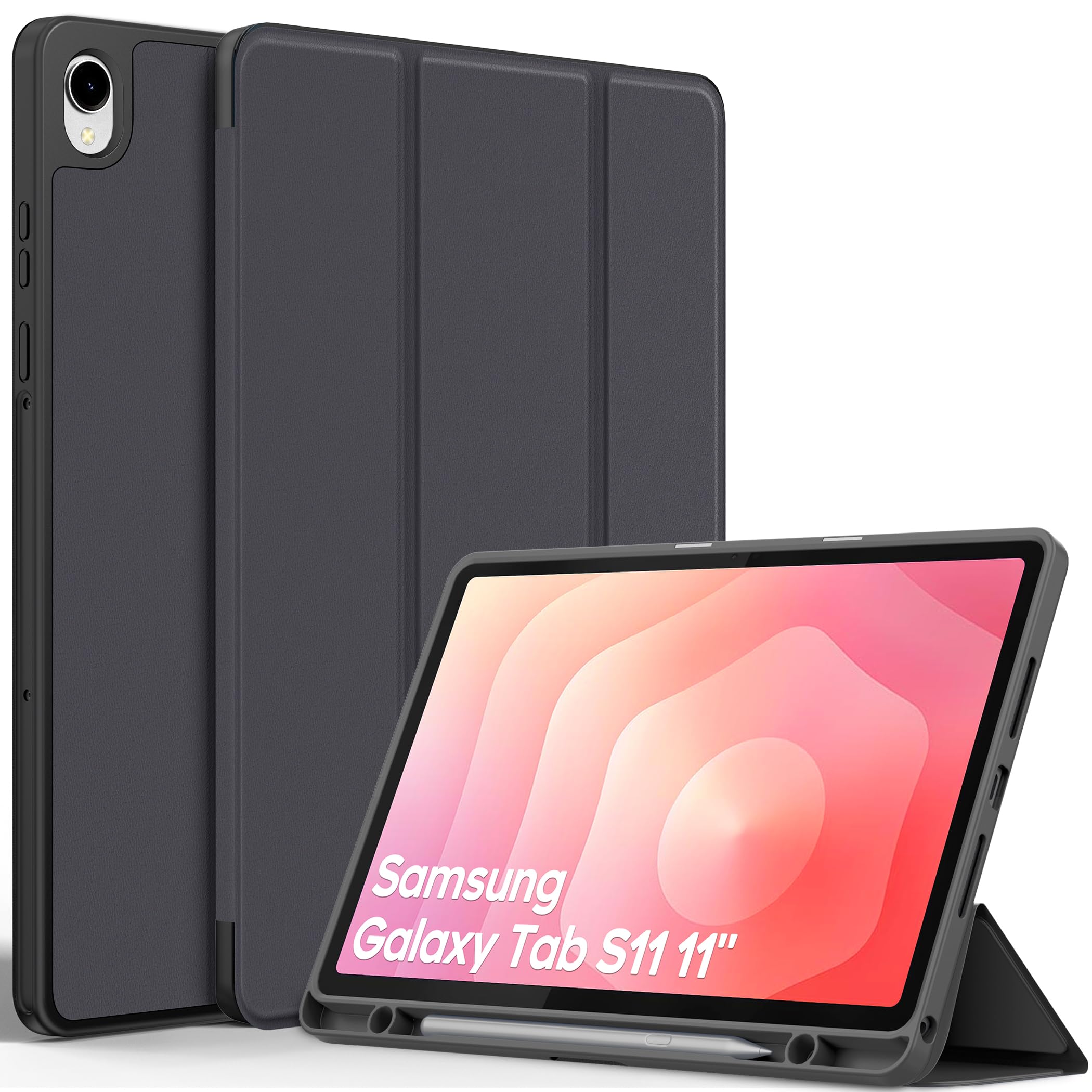 EasyAcc Hülle für Samsung Galaxy Tab S11 2025 11 Zoll SM-X730 / SM-X736 mit S Pen Halter, Dünn mit Standfunktion Slim PU Leder Schutzhülle, Grau