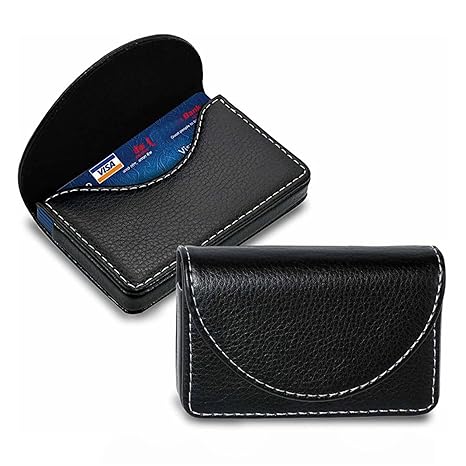 OFIXO Faux Leather RFID Protected Credit and Business Card Holder for Men and Women (Round Black Soft)