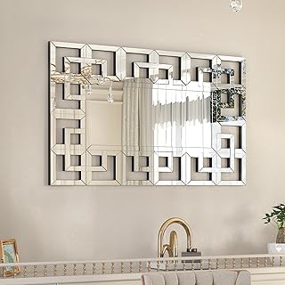 Comprar Espejo Pared Biselado Decorativo: 100 x 70cm Espejo Grande Plateado Rectangular Moderno Elegante Artístico Decoración para Entrada Recibidor Salon Comedor