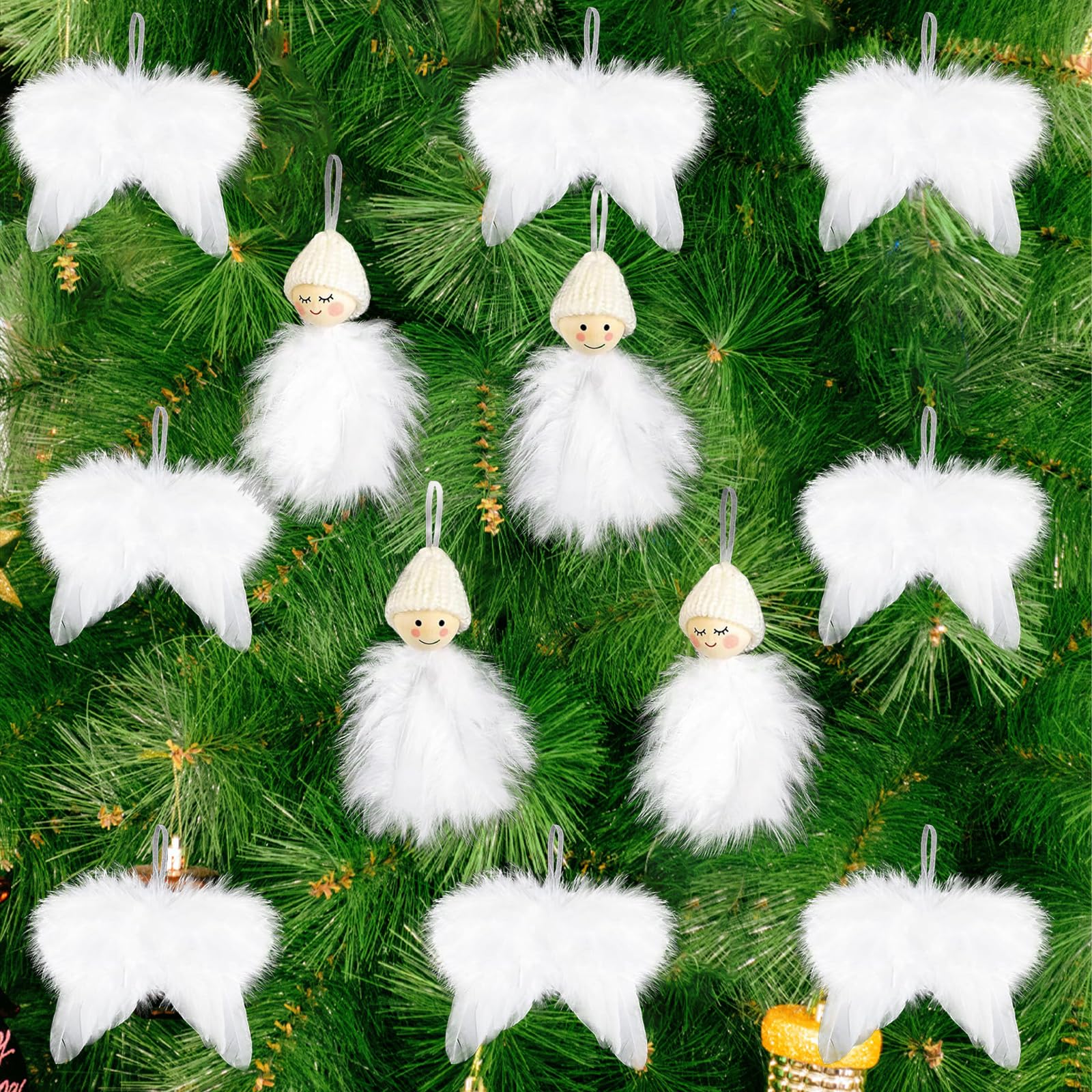 10 Pezzi Angelo Piuma, Pendente Ali d'Angelo dell'albero di Natale, Ali di Piume d'Angelo Natale, Vintage Bianco Pendente per Matrimonio/Feste/ Decorazioni