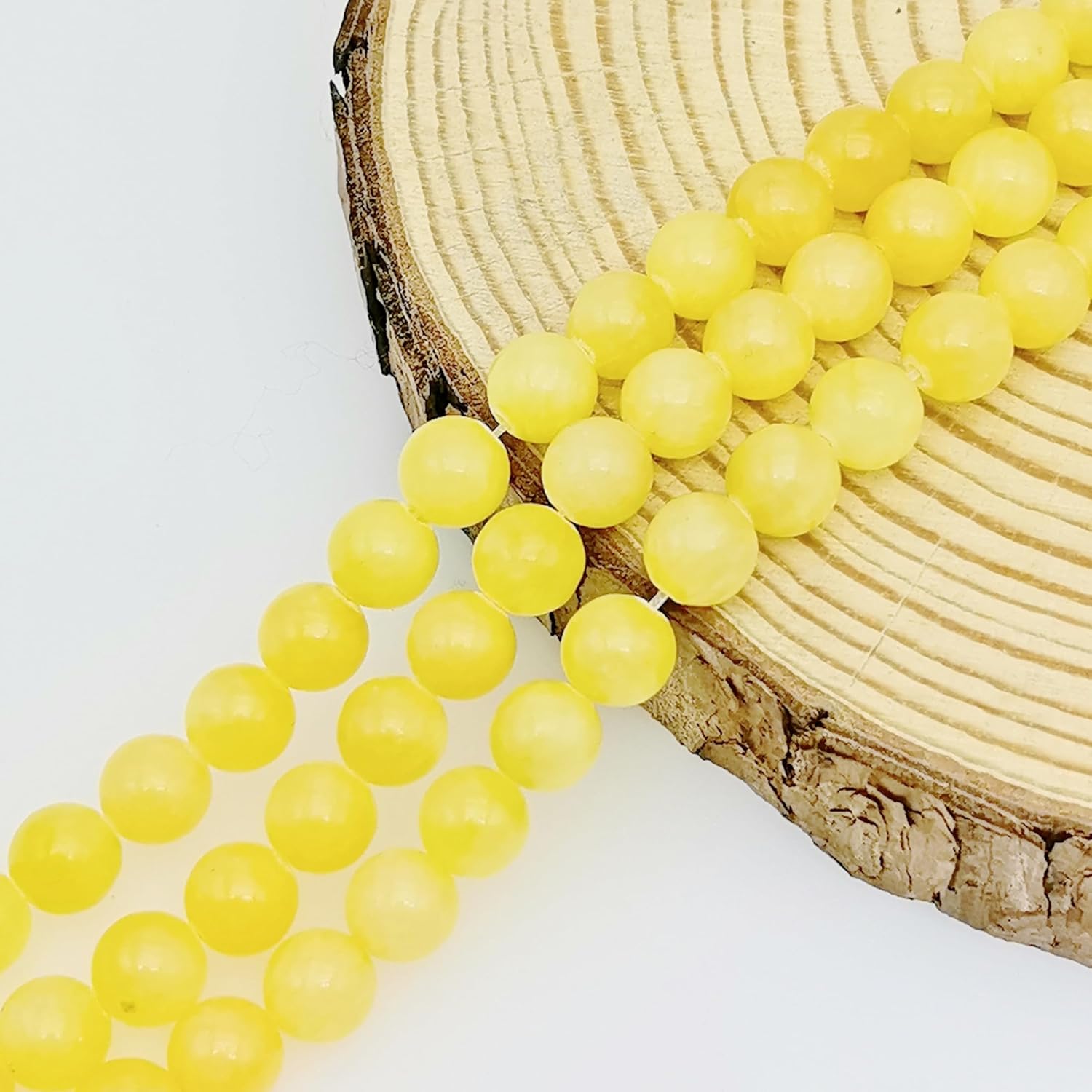 Natural Gemstone Beads for Jewelry Making, Polished Round Smooth Genuine Real Stone Beads for Bracelet Necklace 1 Strand 15"(8mm, Yellow Jade) - Image 2