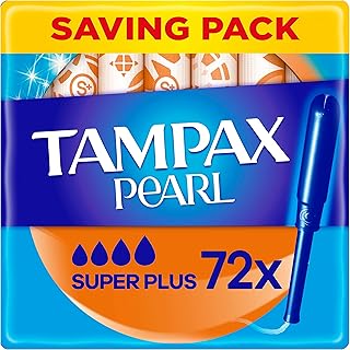 Tampax Pearl Tampons, Super Plus With Applicator, 72 Tampons (18 x 4 Packs), Leak Protection And Discretion, Super Absorbent
